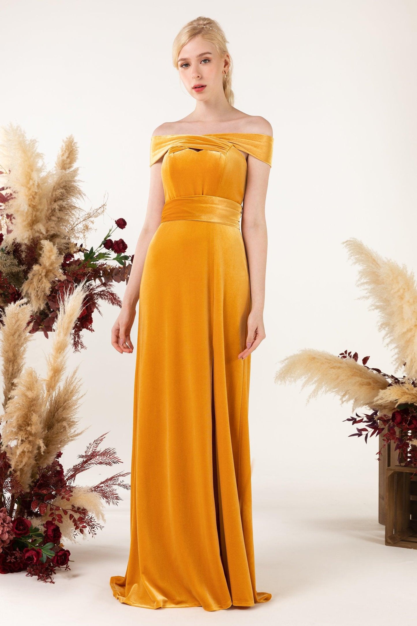 Sheath Sweep-Brush Train Velvet Bridesmaid Dress CB0516 - COCOMELODY