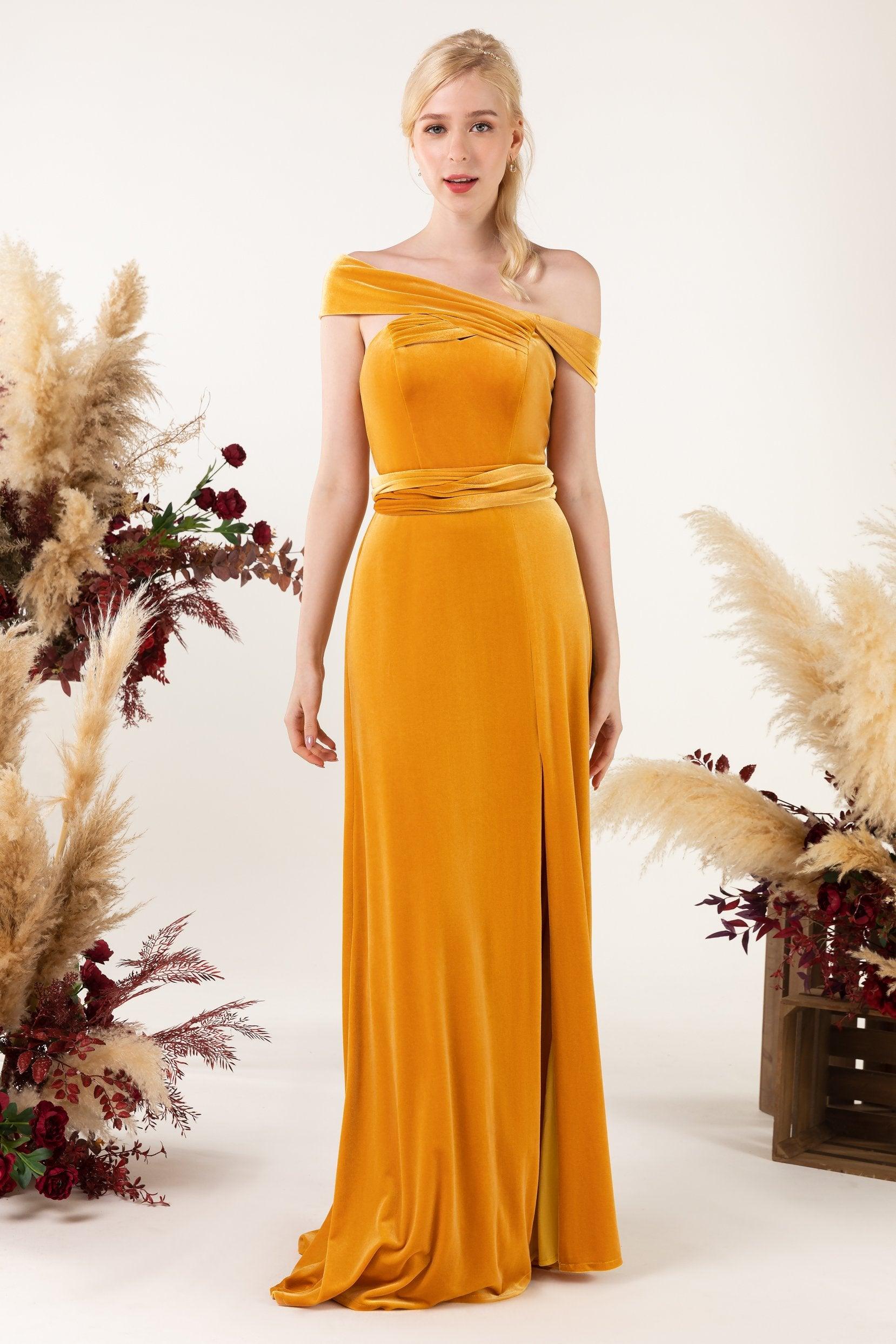Sheath Sweep-Brush Train Velvet Bridesmaid Dress CB0516 - COCOMELODY