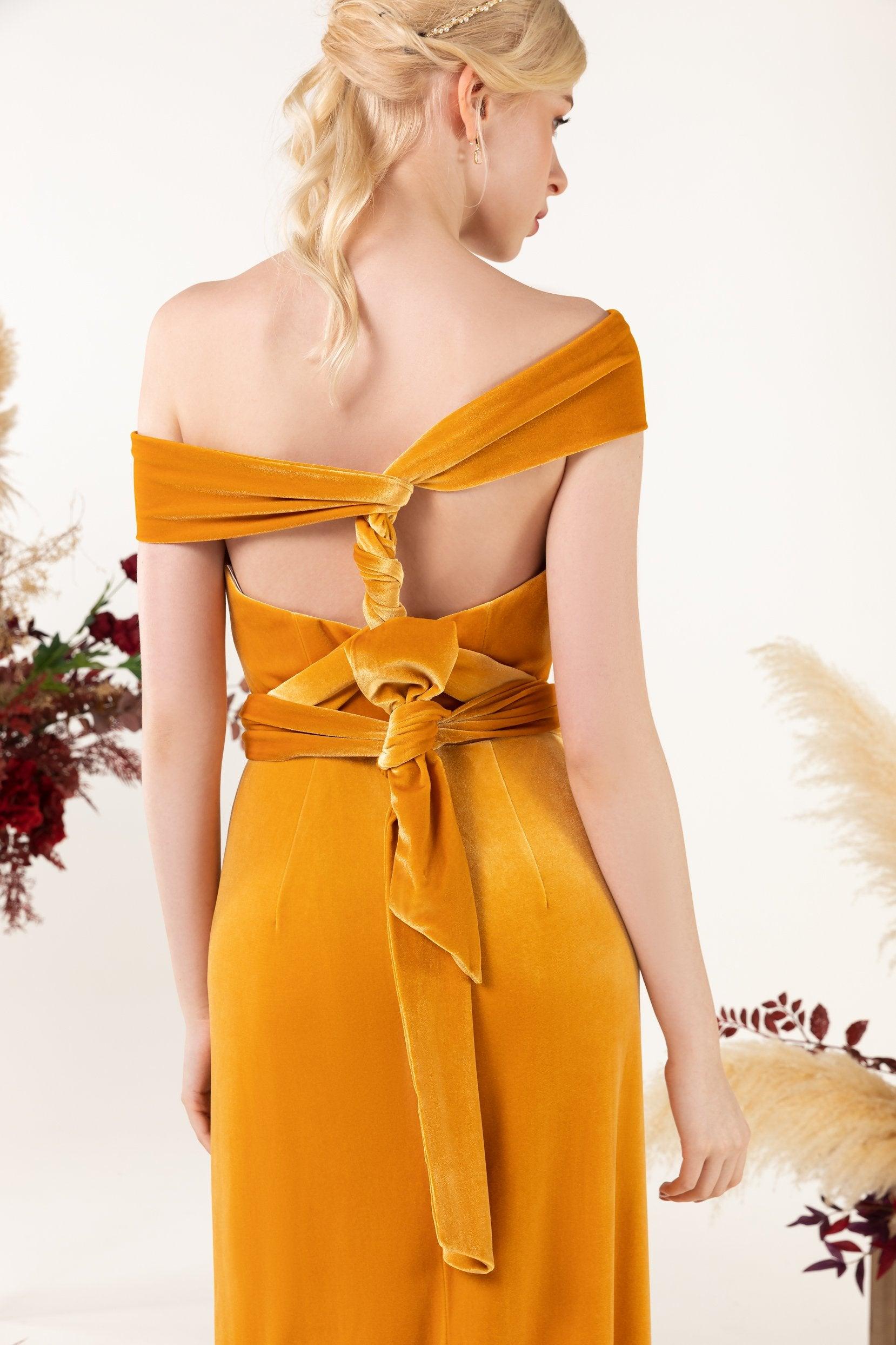 Sheath Sweep-Brush Train Velvet Bridesmaid Dress CB0516 - COCOMELODY