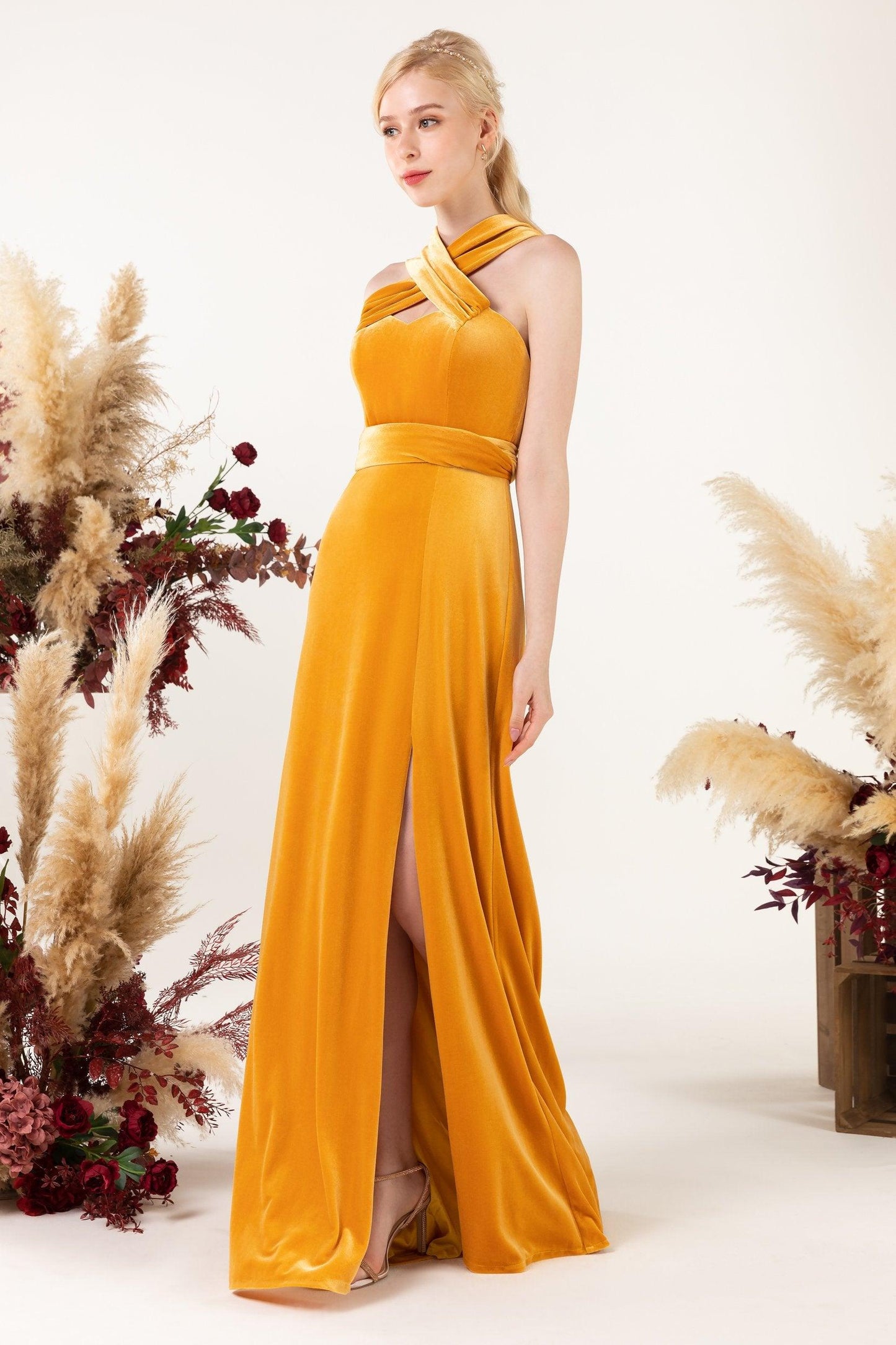 Sheath Sweep-Brush Train Velvet Bridesmaid Dress CB0516