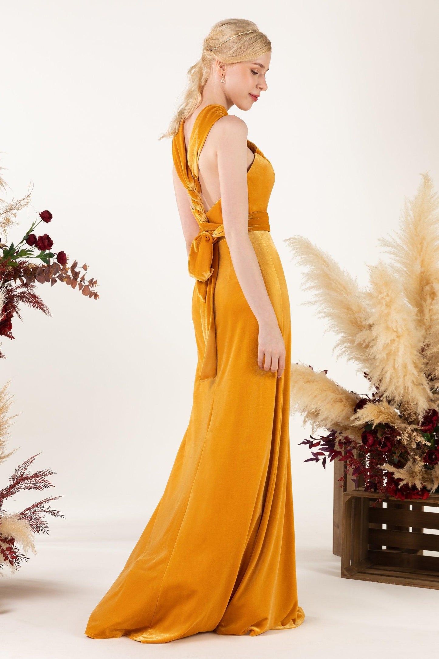 Sheath Sweep-Brush Train Velvet Bridesmaid Dress CB0516 - COCOMELODY