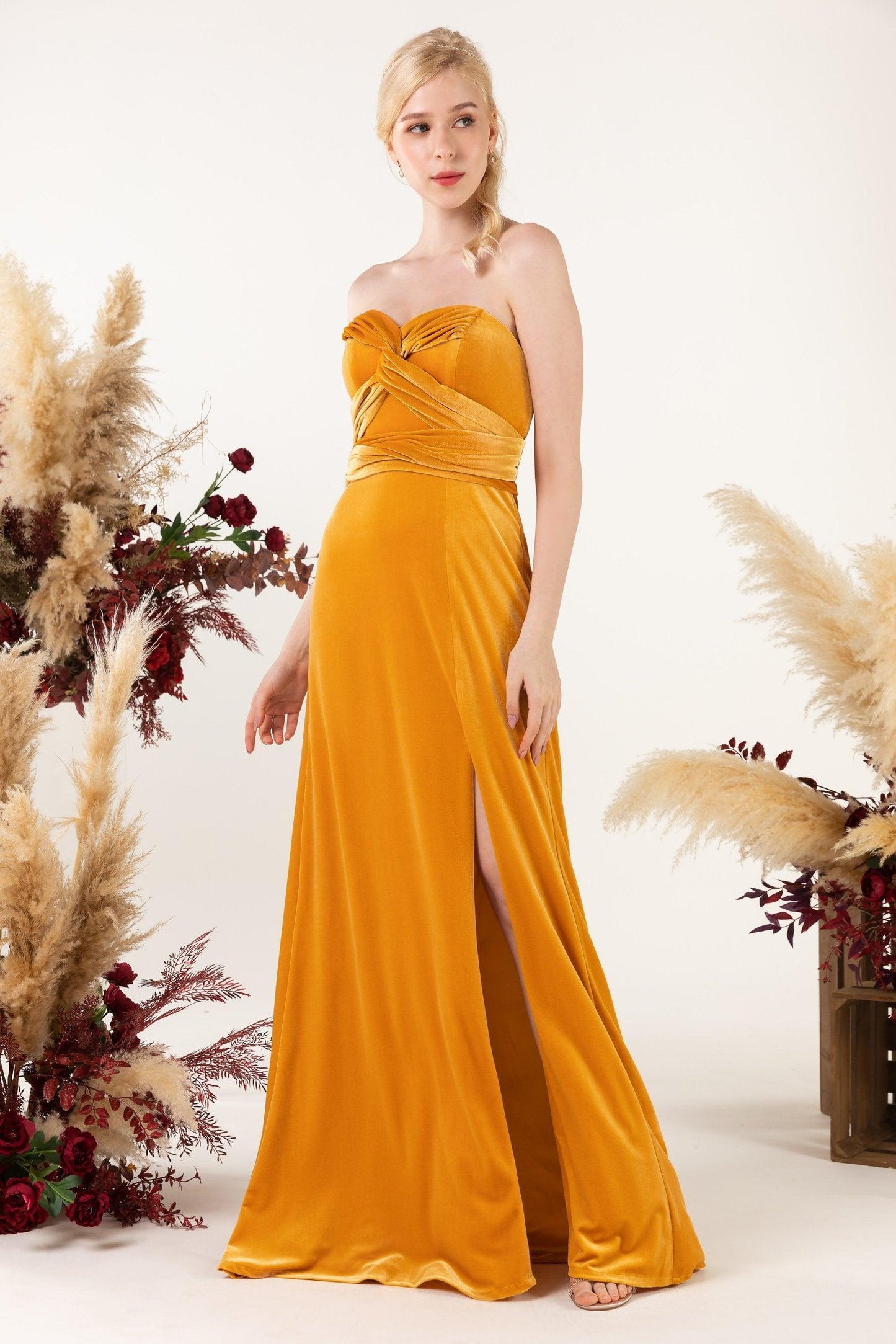 Sheath Sweep-Brush Train Velvet Bridesmaid Dress CB0516