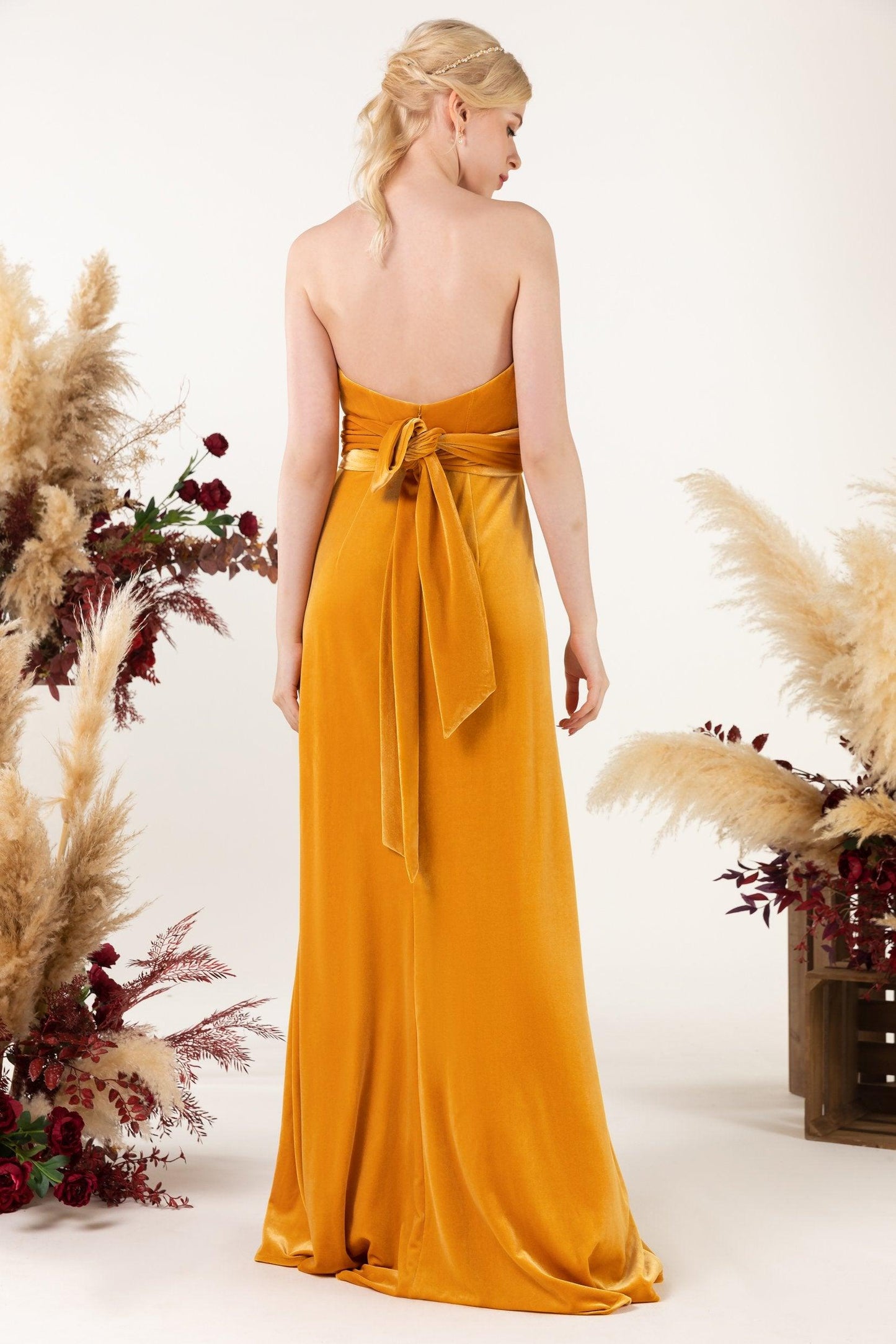 Sheath Sweep-Brush Train Velvet Bridesmaid Dress CB0516 - COCOMELODY
