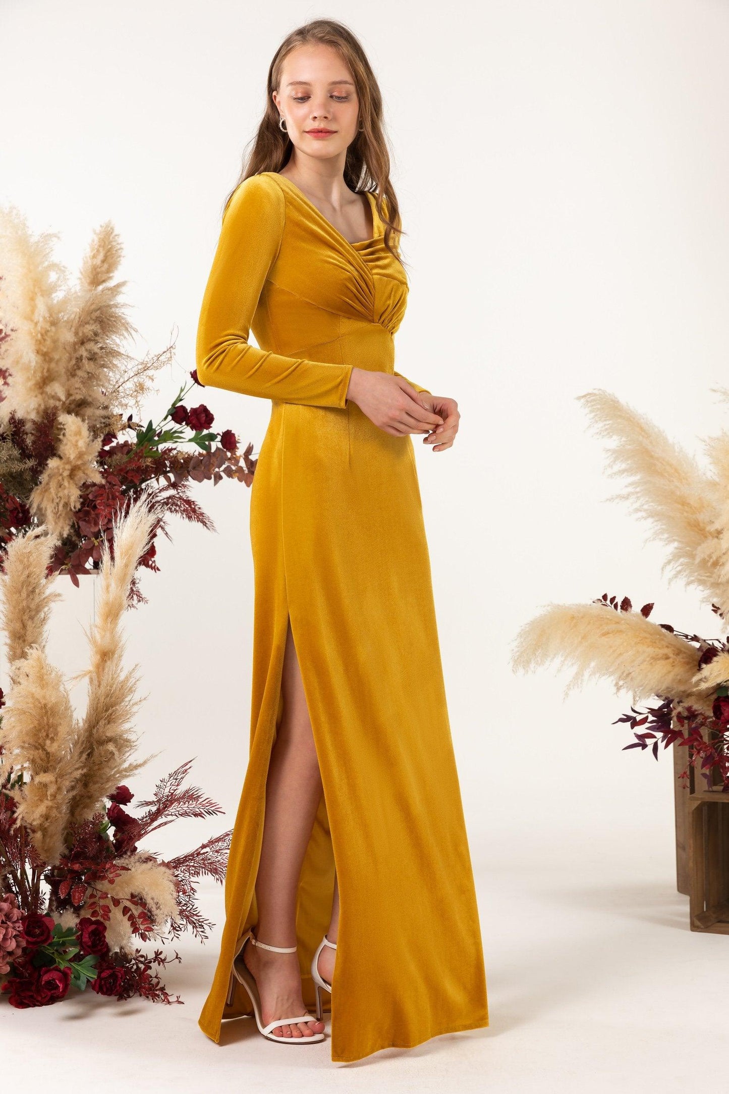 Sheath-Column Floor Length Velvet Bridesmaid Dress CB0517