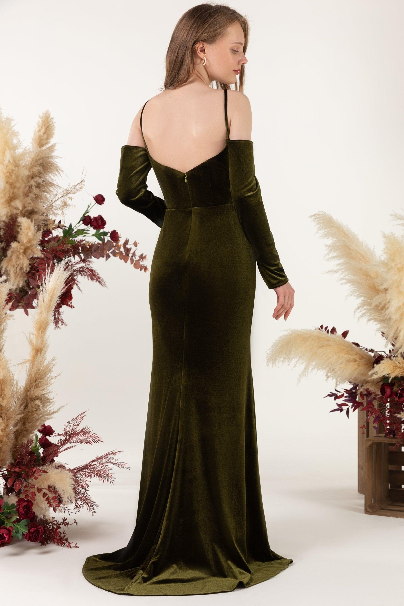 Trumpet Sweep-Brush Train Velvet Bridesmaid Dress Formal Dresses CB0520 - COCOMELODY