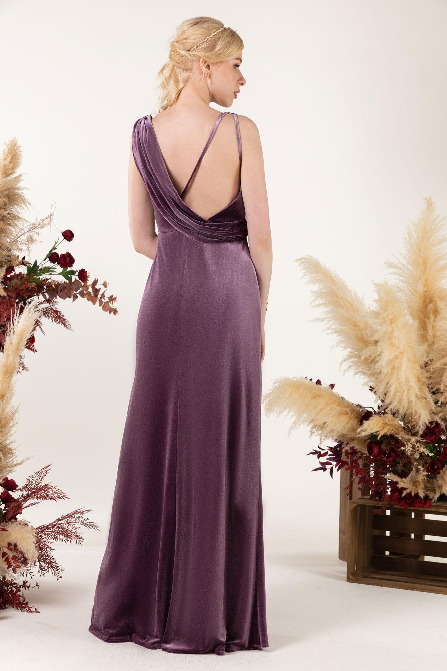 Sheath-Column Floor Length Velvet Bridesmaid Dress Formal Dresses CB0525 - COCOMELODY
