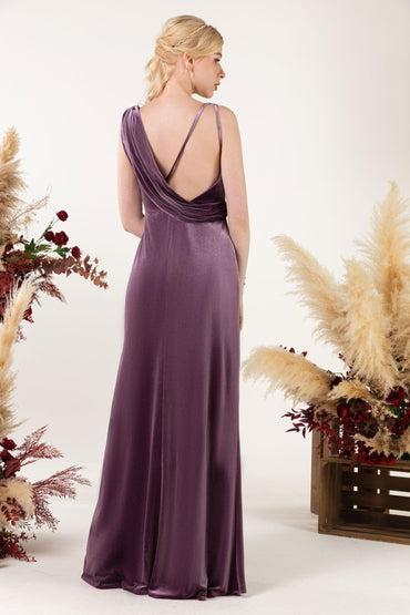 Sheath-Column Floor Length Velvet Bridesmaid Dress Formal Dresses CB0525 - COCOMELODY