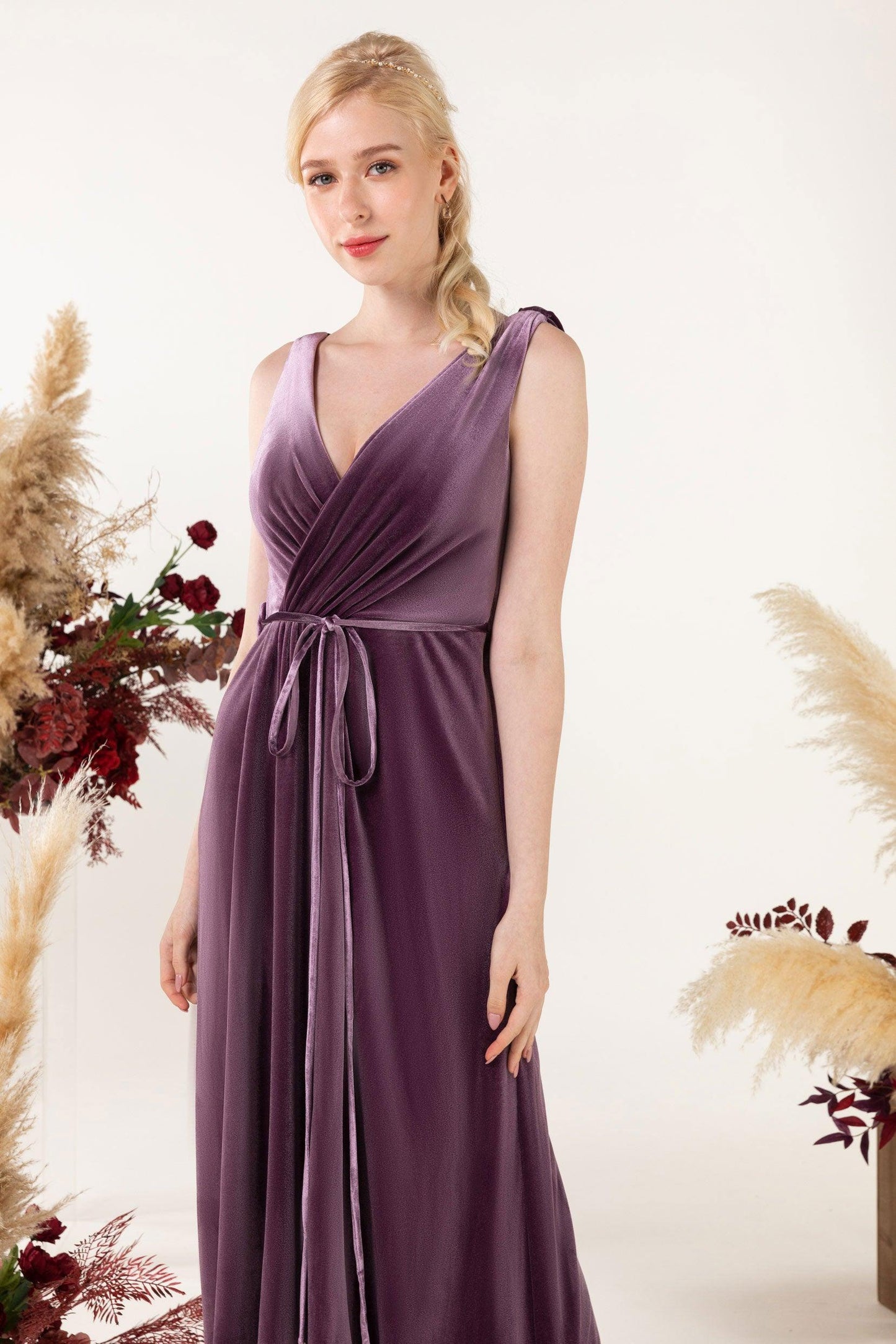 Sheath-Column Floor Length Velvet Bridesmaid Dress Formal Dresses CB0525 - COCOMELODY
