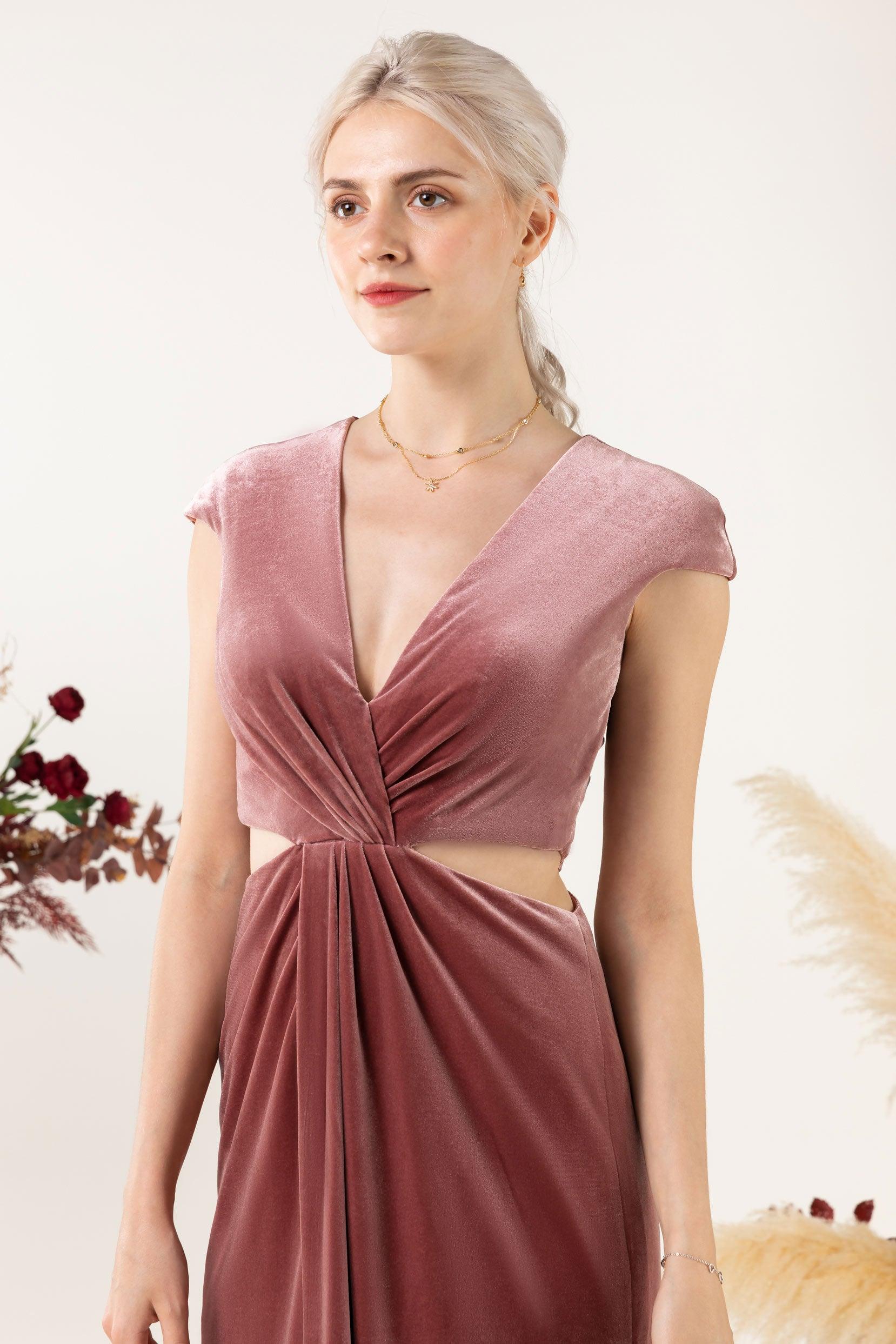 Sheath Sweep-Brush Train Velvet Bridesmaid Dress Formal Dresses CB0527 - COCOMELODY