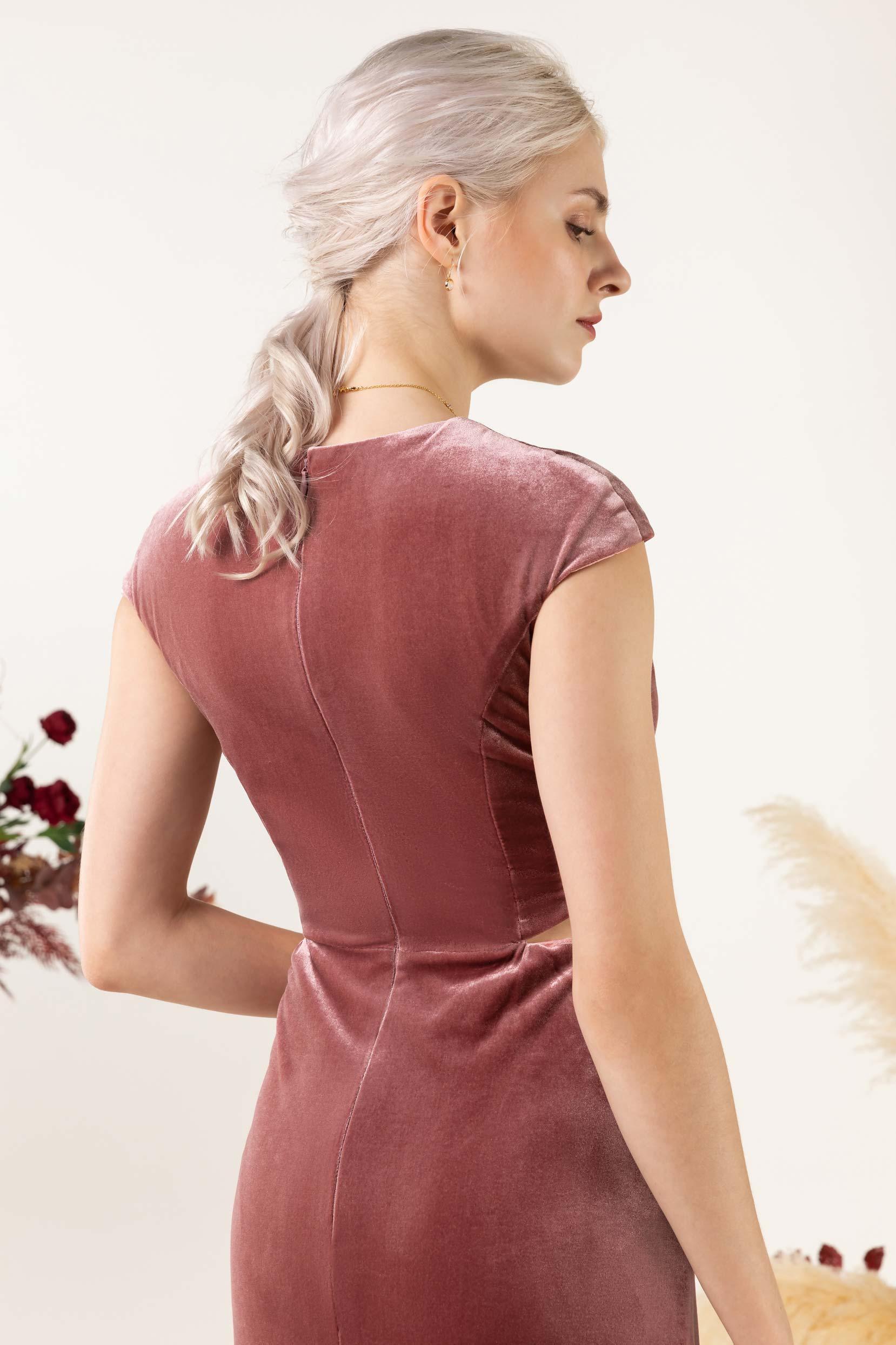 Sheath Sweep-Brush Train Velvet Bridesmaid Dress Formal Dresses CB0527 - COCOMELODY