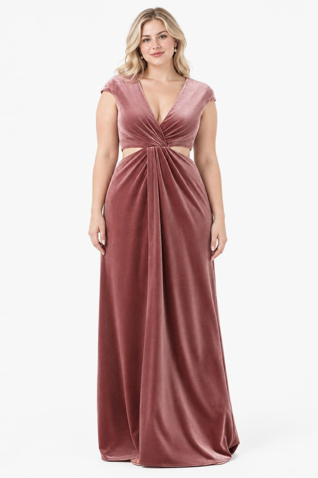 Sheath Sweep-Brush Train Velvet Bridesmaid Dress Formal Dresses CB0527 - Dusty Rose - COCOMELODY