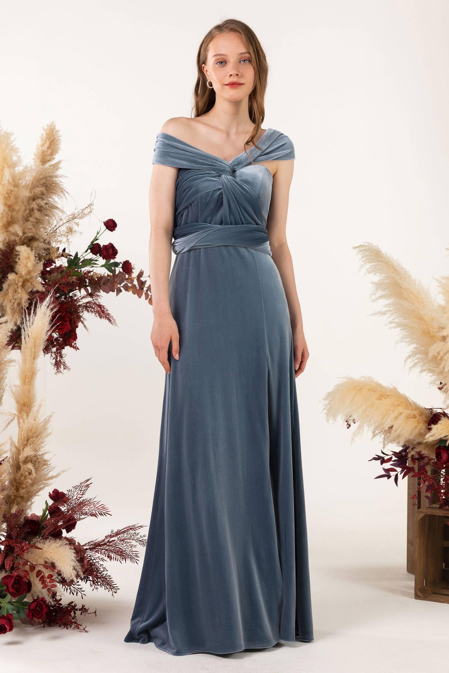 Sheath-Column Floor Length Velvet Bridesmaid Dress Formal Dresses CB0529