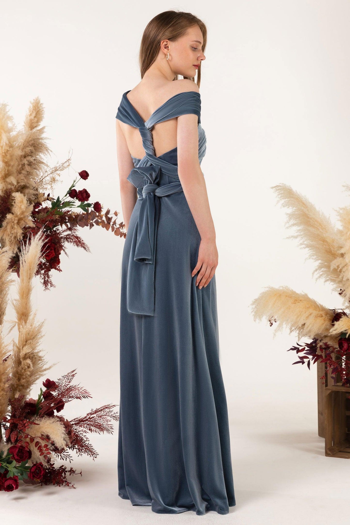 Sheath-Column Floor Length Velvet Bridesmaid Dress Formal Dresses CB0529