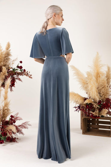 Sheath Sweep-Brush Train Velvet Bridesmaid Dress CB0530 - COCOMELODY