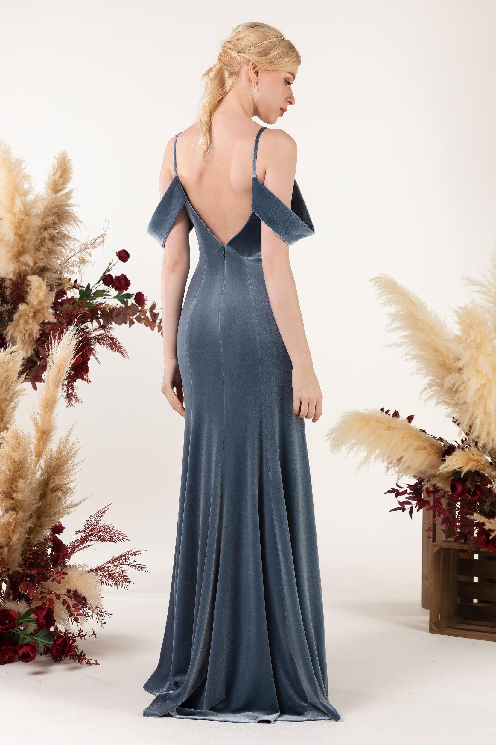 Trumpet Sweep-Brush Train Velvet Bridesmaid Dress Formal Dresses CB0531 - COCOMELODY