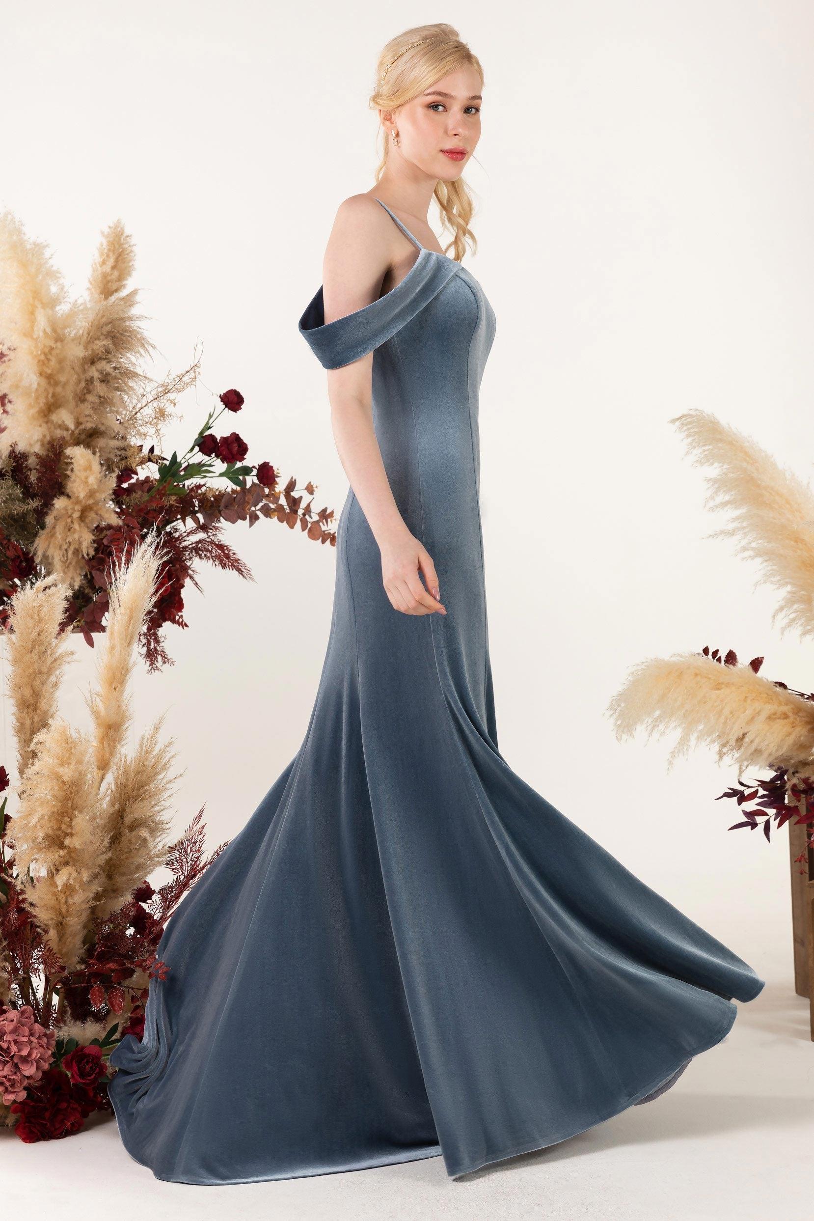 Trumpet Sweep-Brush Train Velvet Bridesmaid Dress Formal Dresses CB0531 - COCOMELODY