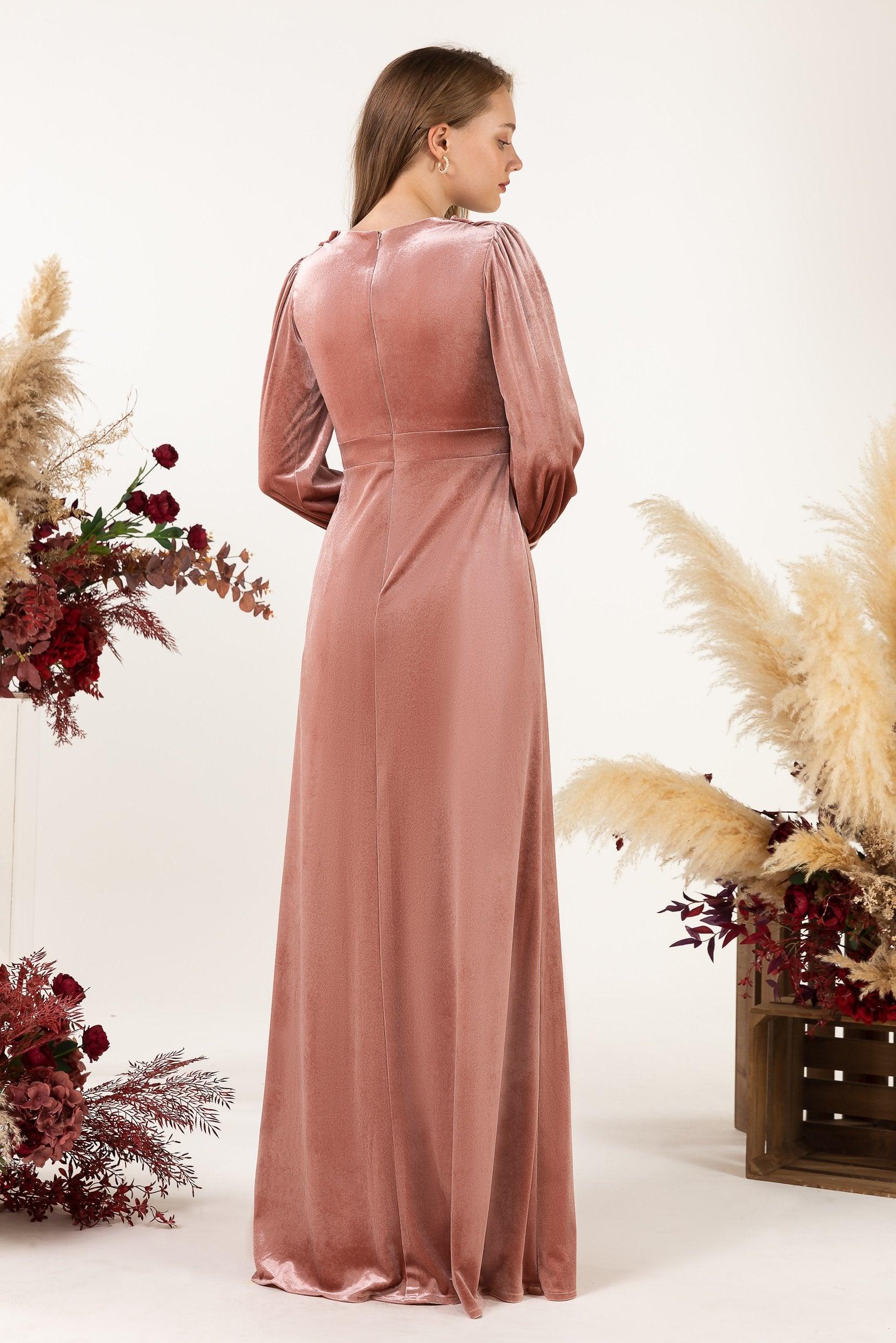 Sheath-Column Floor Length Velvet Bridesmaid Dress Formal Dresses CB0535 - COCOMELODY