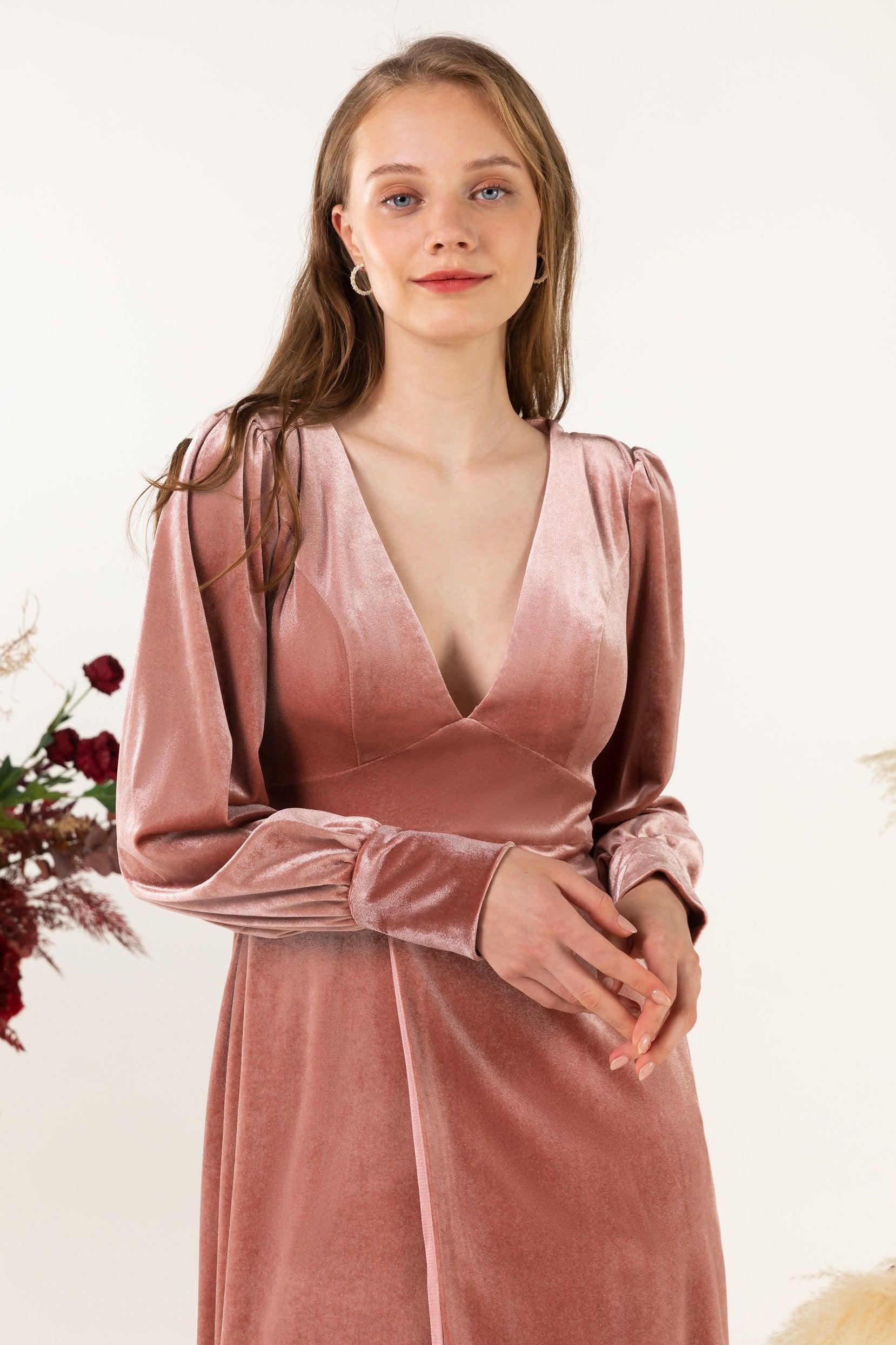 Sheath-Column Floor Length Velvet Bridesmaid Dress Formal Dresses CB0535 - COCOMELODY