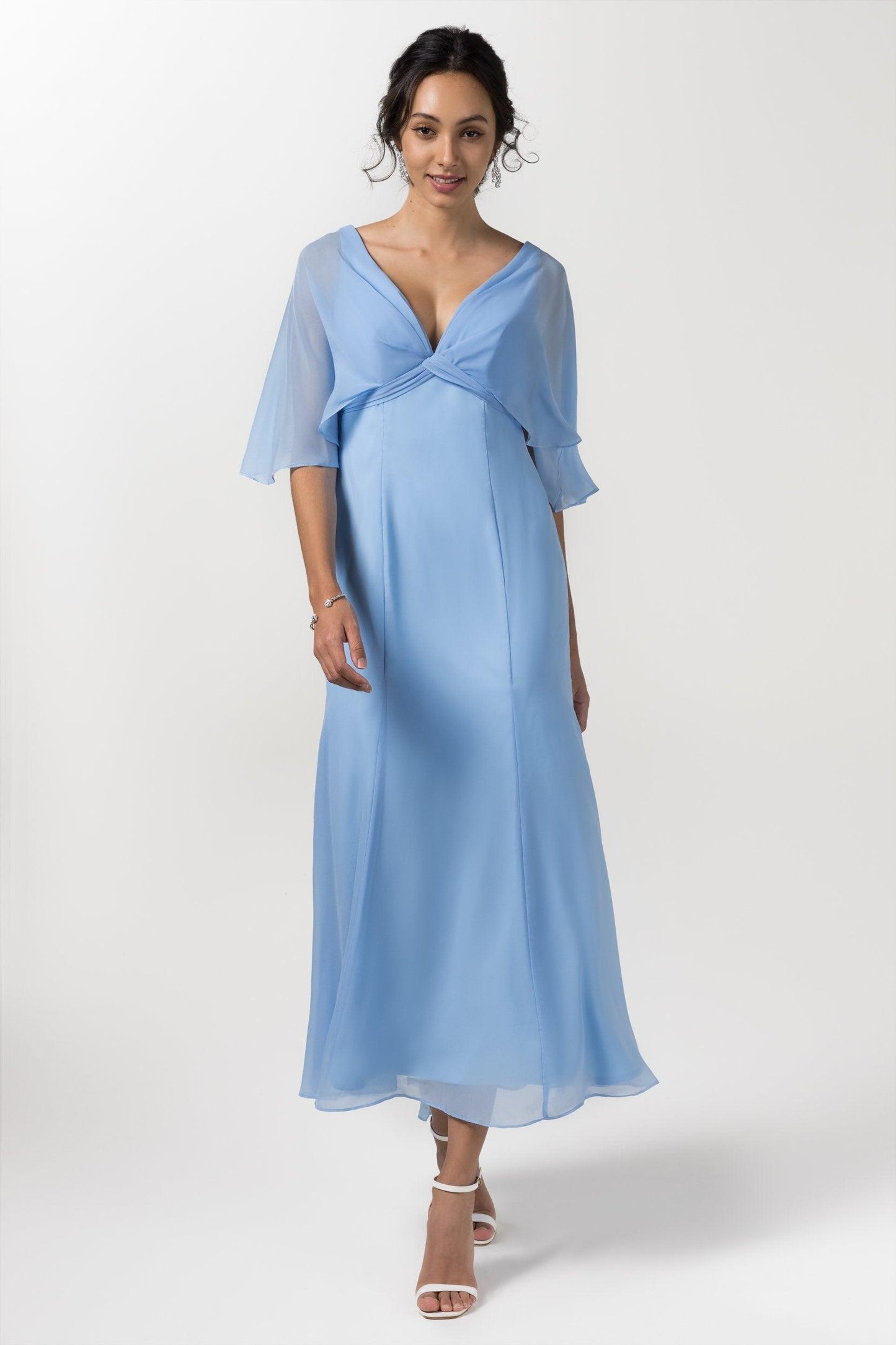 A-Line Tea Length Chiffon Bridesmaid Dress CB0553 - COCOMELODY