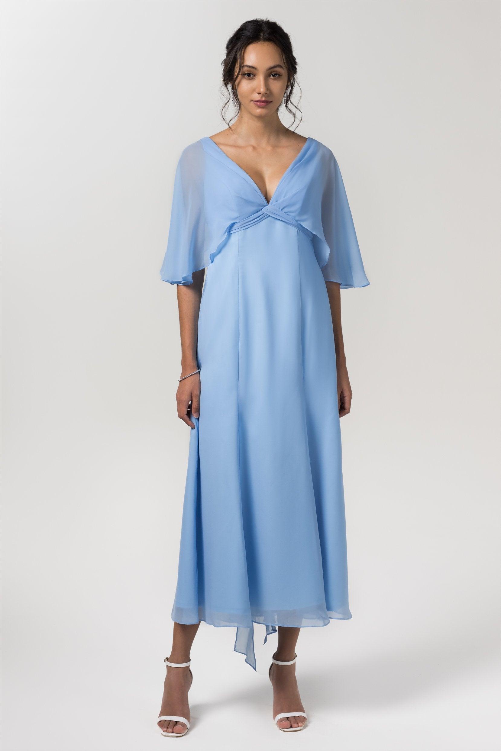 A-Line Tea Length Chiffon Bridesmaid Dress CB0553 - COCOMELODY