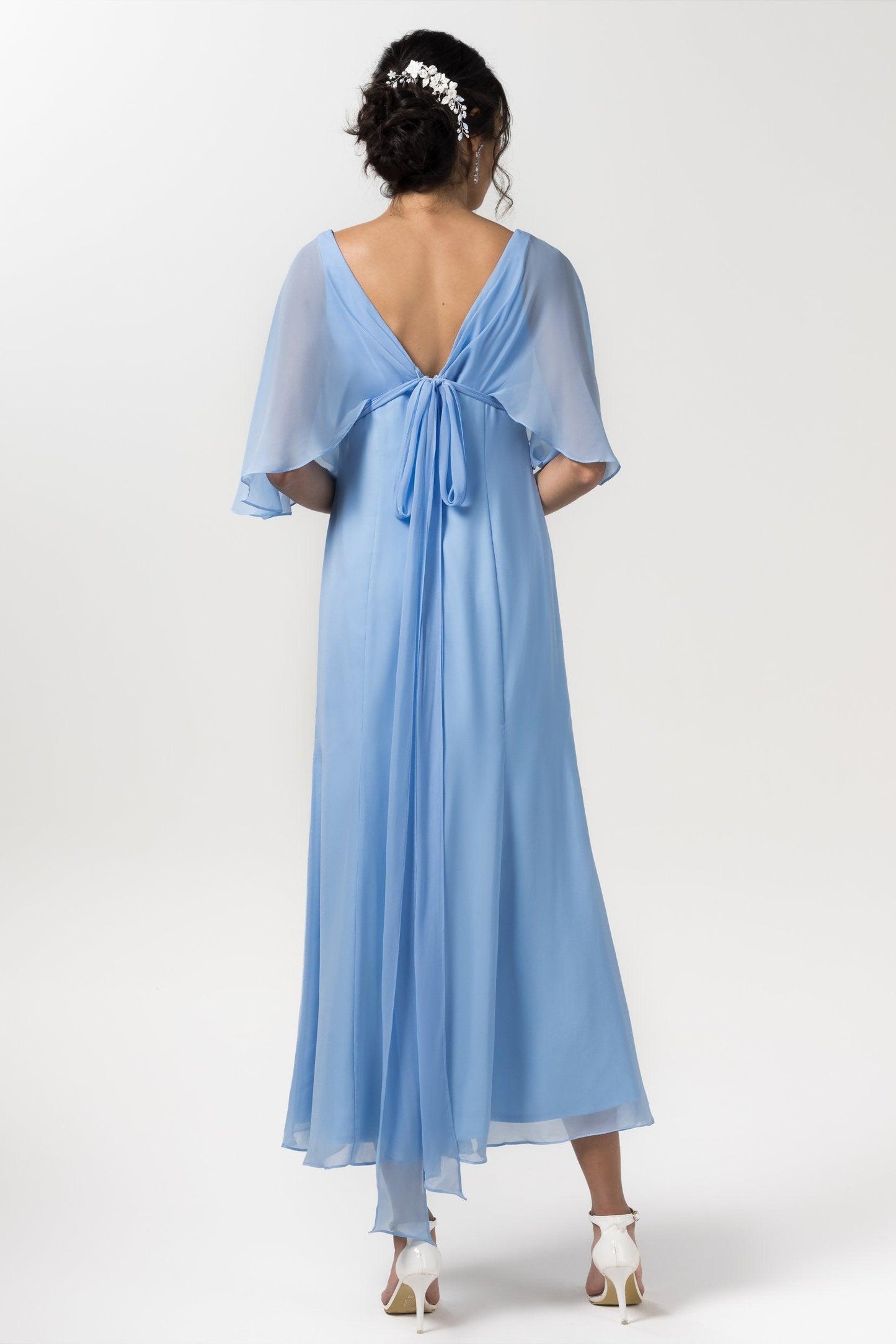 A-Line Tea Length Chiffon Bridesmaid Dress CB0553 - COCOMELODY