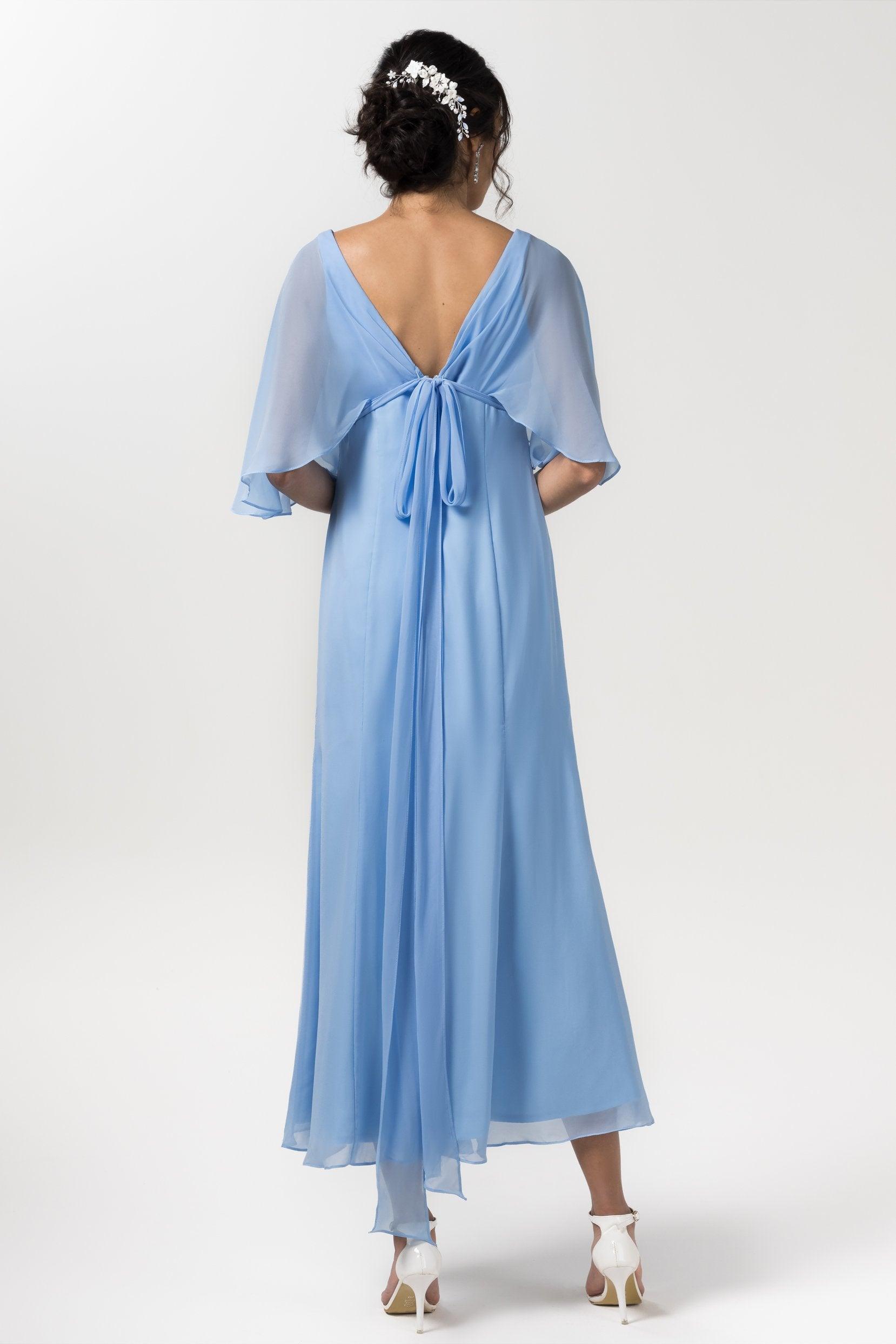 A-Line Tea Length Chiffon Bridesmaid Dress CB0553 - COCOMELODY