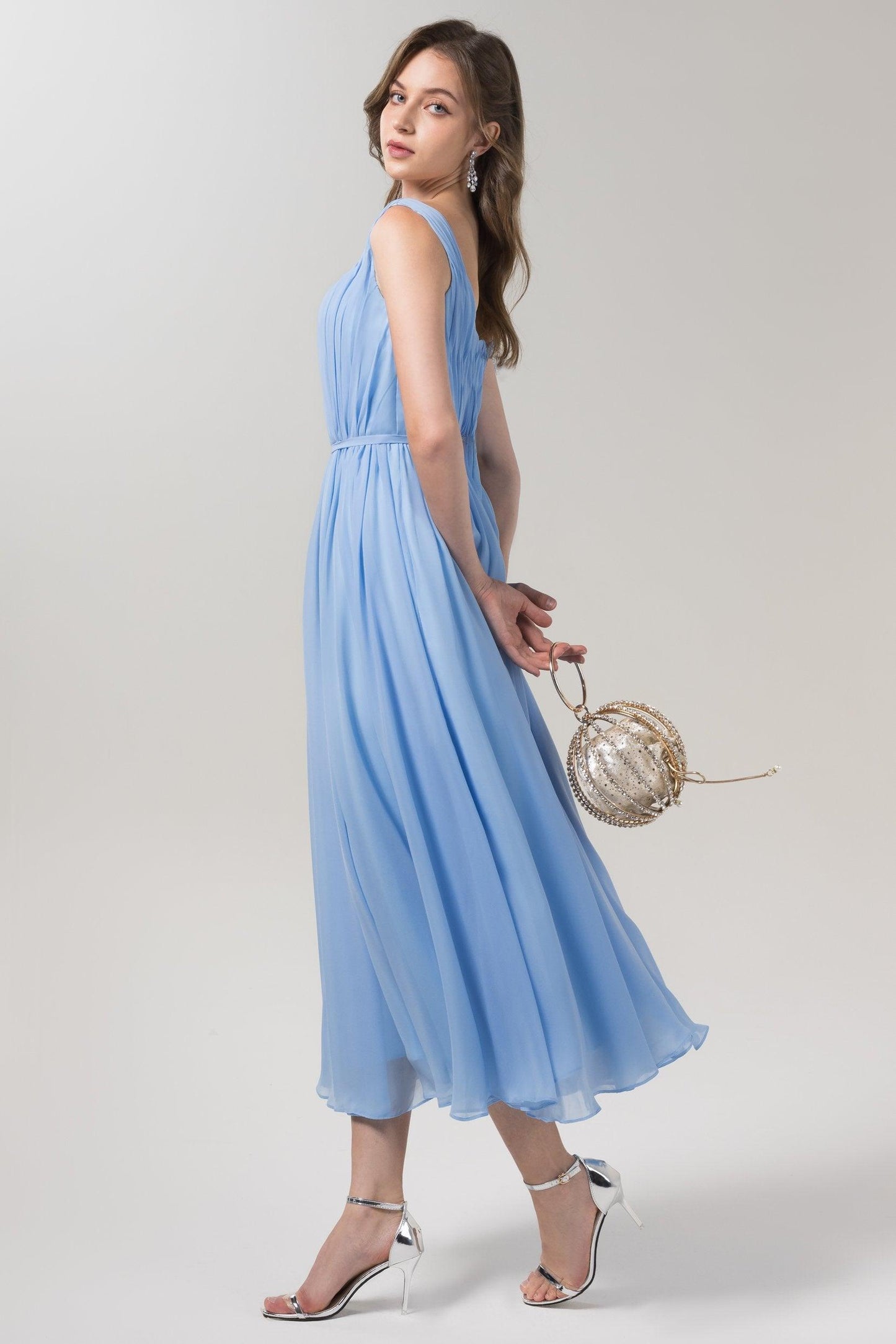 A-Line Tea Length Chiffon Bridesmaid Dress CB0555