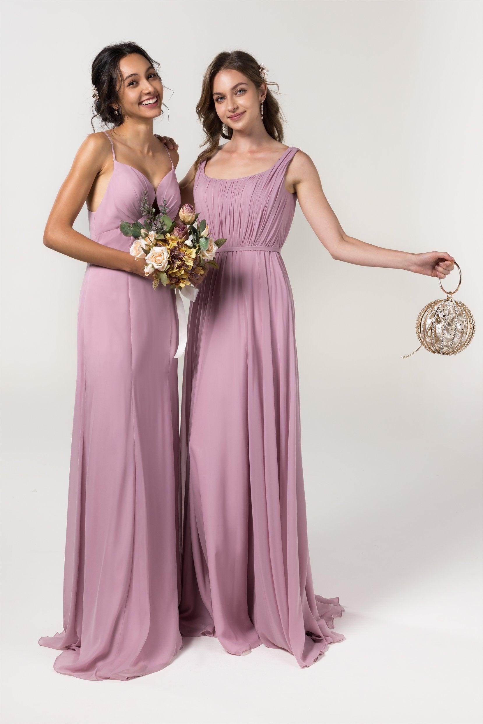 Sheath-Column Floor Length Chiffon Bridesmaid Dress CB0556 - COCOMELODY