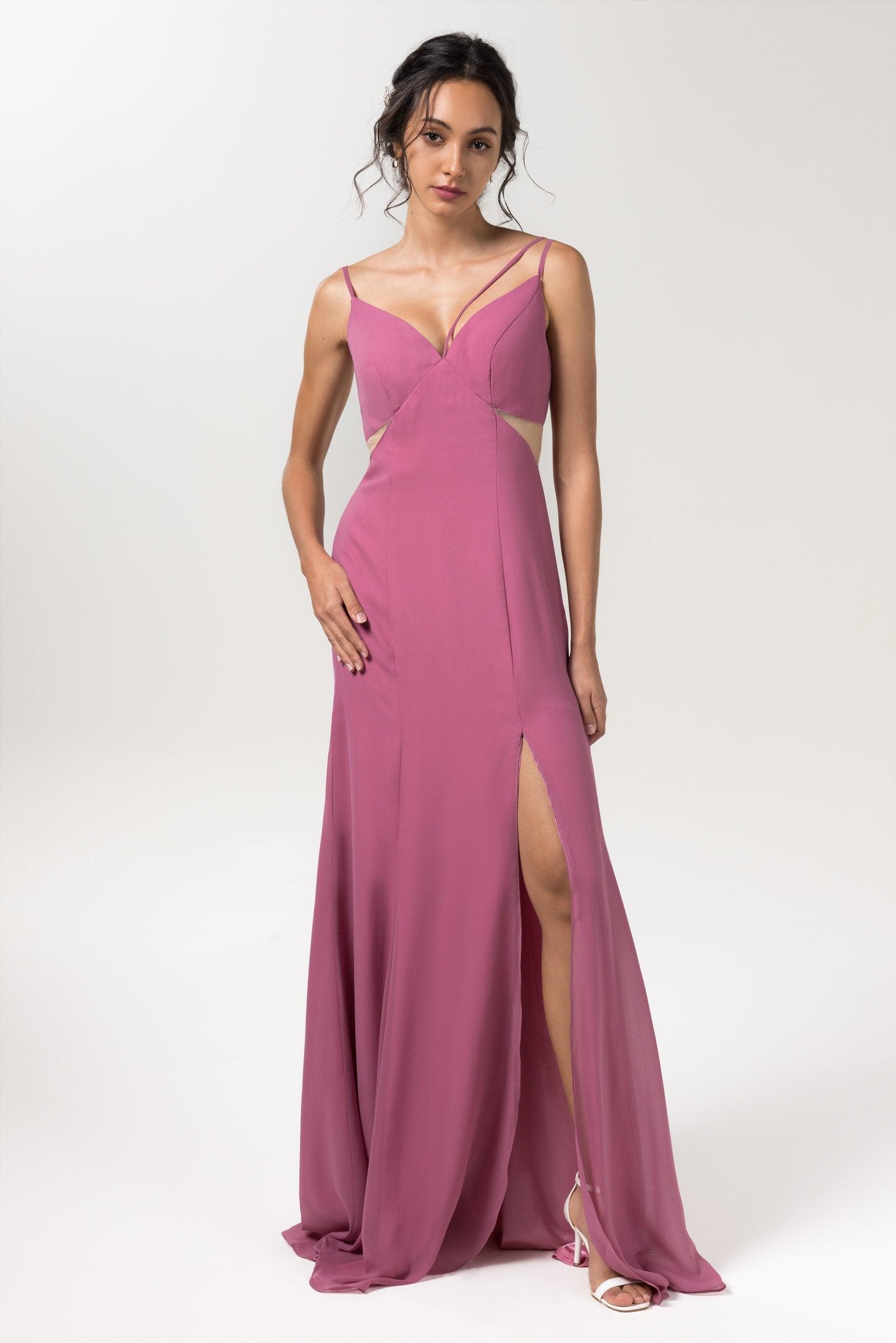 Sheath-Column Floor Length Chiffon Bridesmaid Dress CB0558 - COCOMELODY