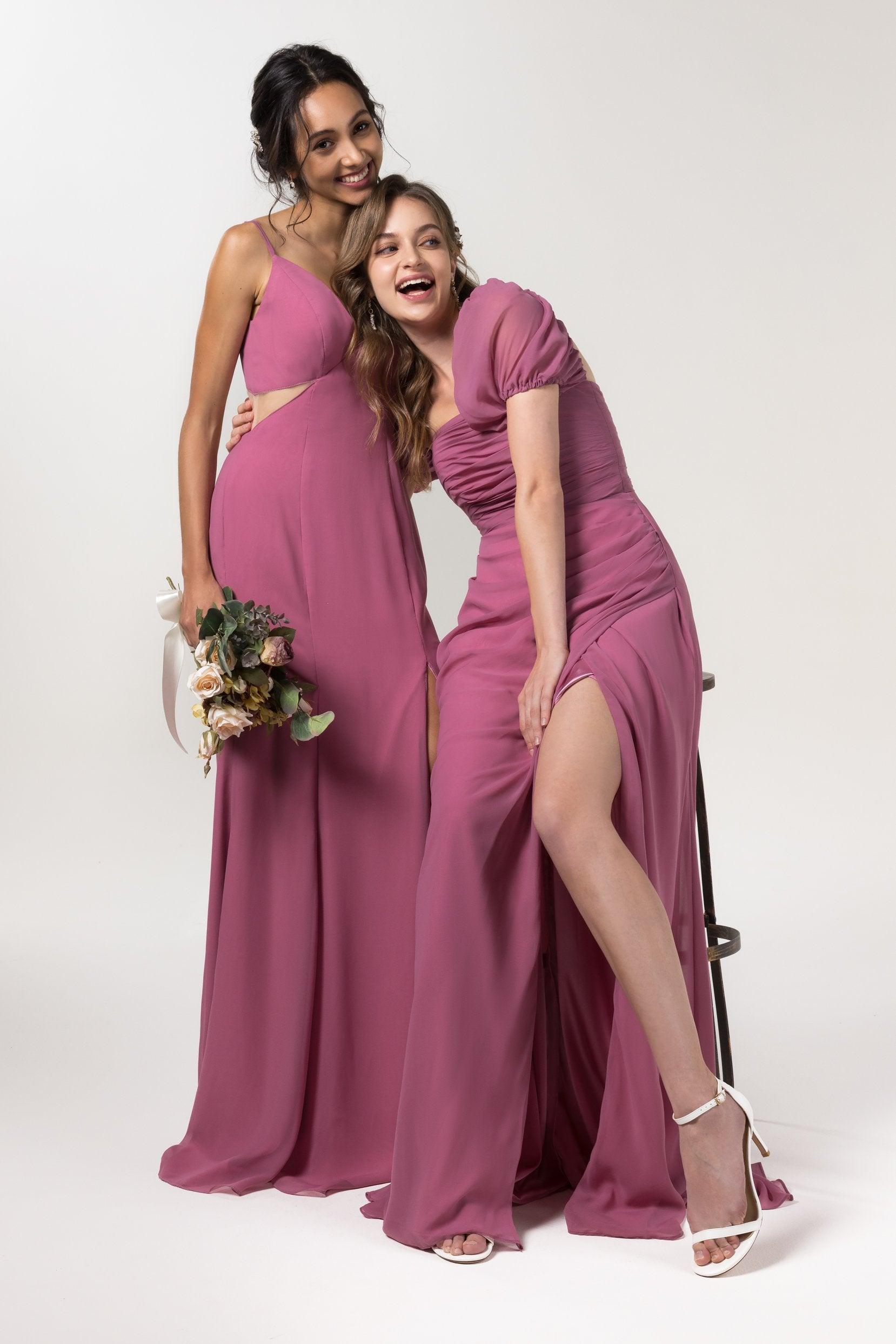 Sheath-Column Floor Length Chiffon Bridesmaid Dress CB0558 - COCOMELODY