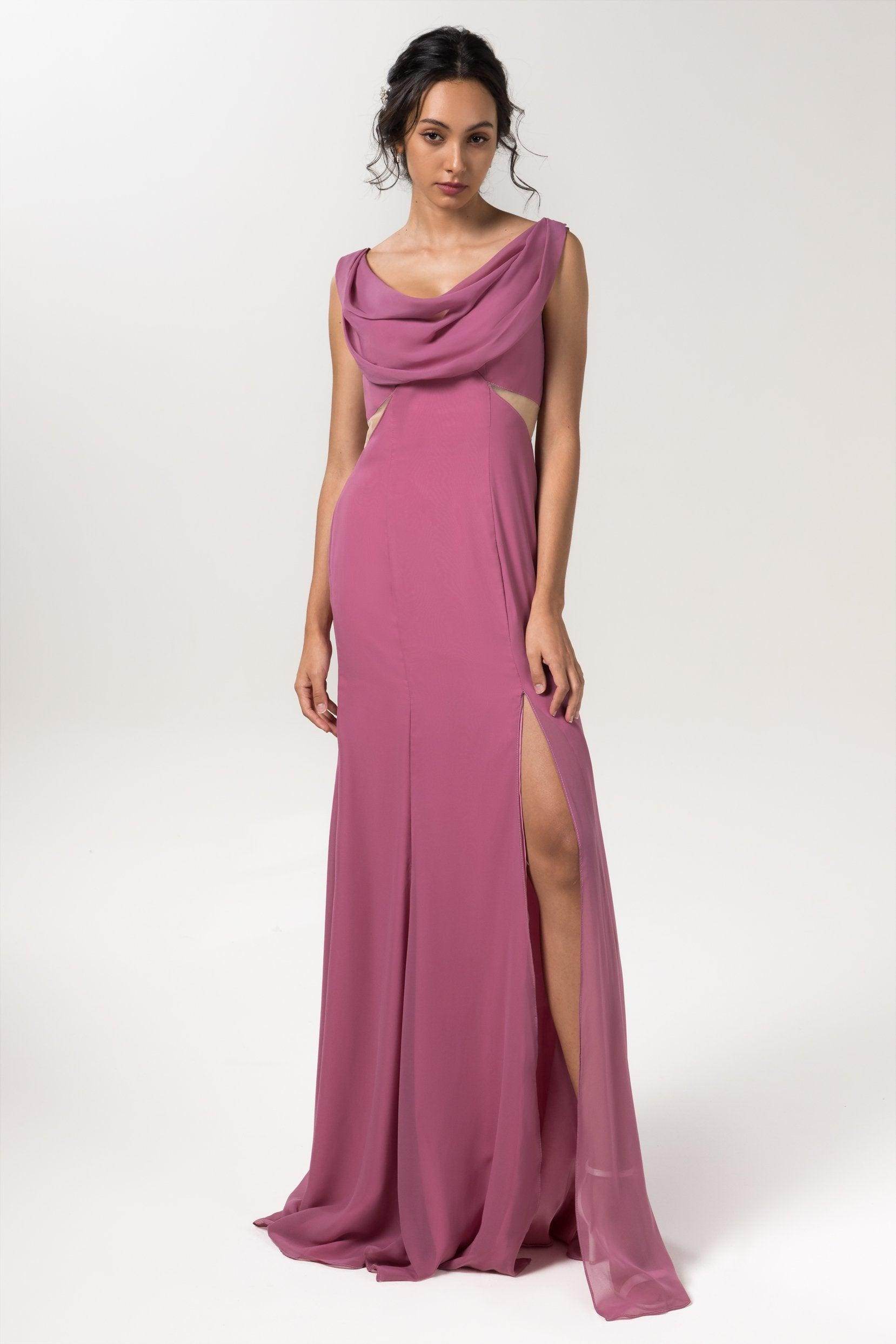 Sheath-Column Floor Length Chiffon Bridesmaid Dress CB0558 - COCOMELODY
