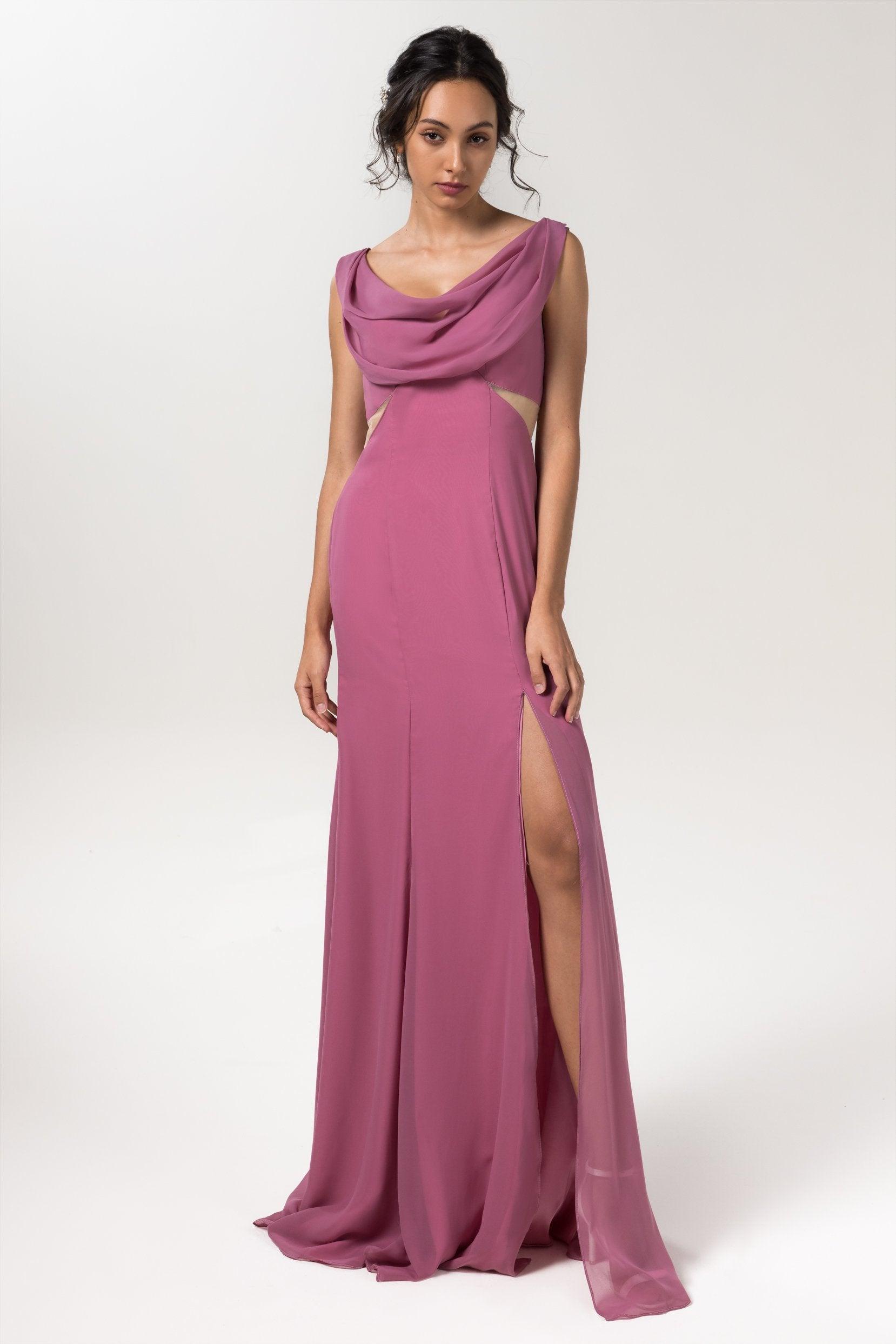 Sheath-Column Floor Length Chiffon Bridesmaid Dress CB0558 - COCOMELODY