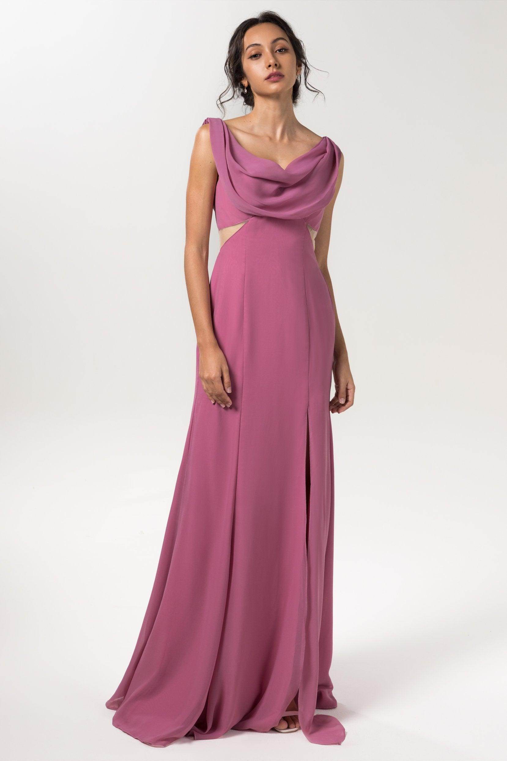 Sheath-Column Floor Length Chiffon Bridesmaid Dress CB0558 - COCOMELODY