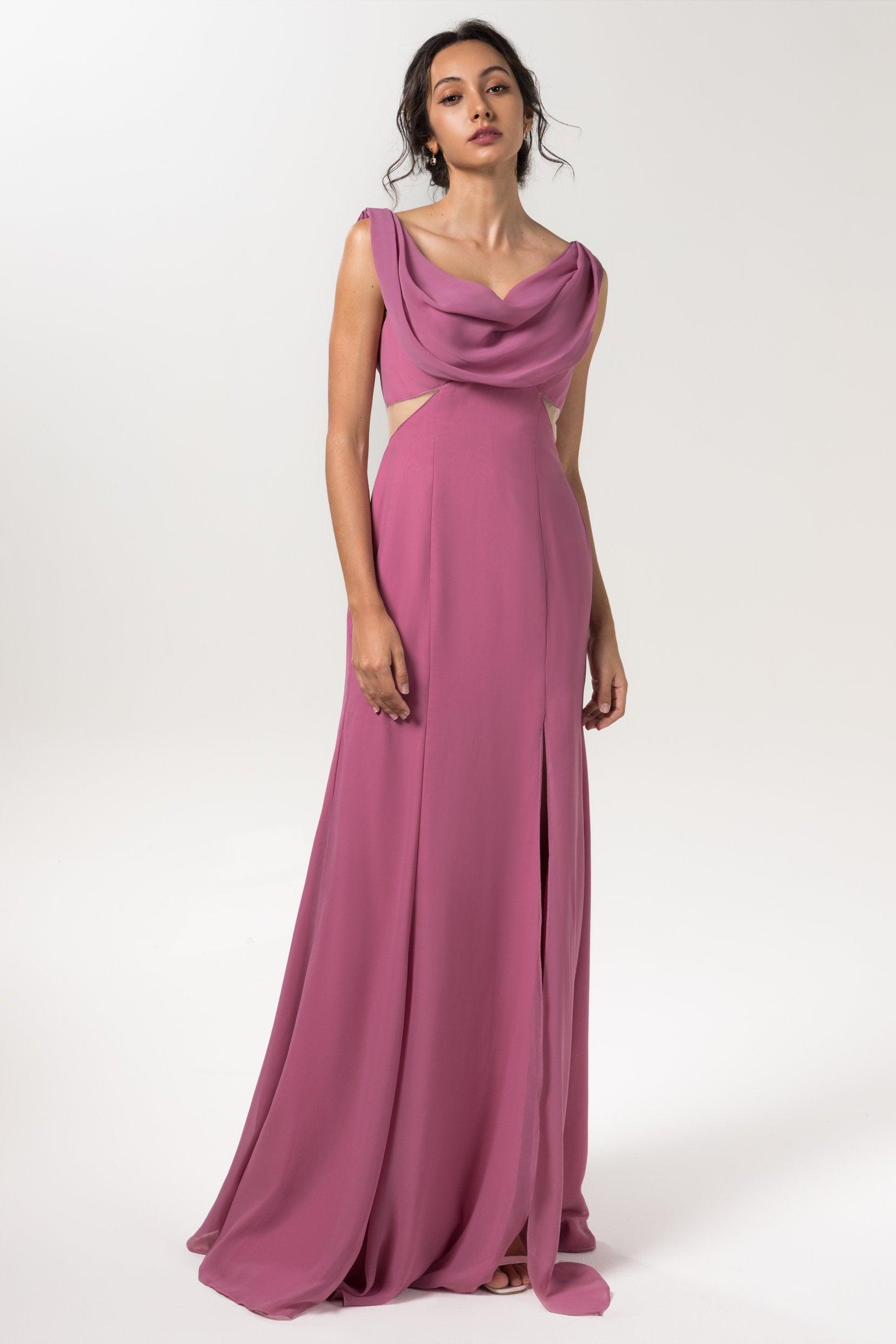 Sheath-Column Floor Length Chiffon Bridesmaid Dress CB0558 - COCOMELODY