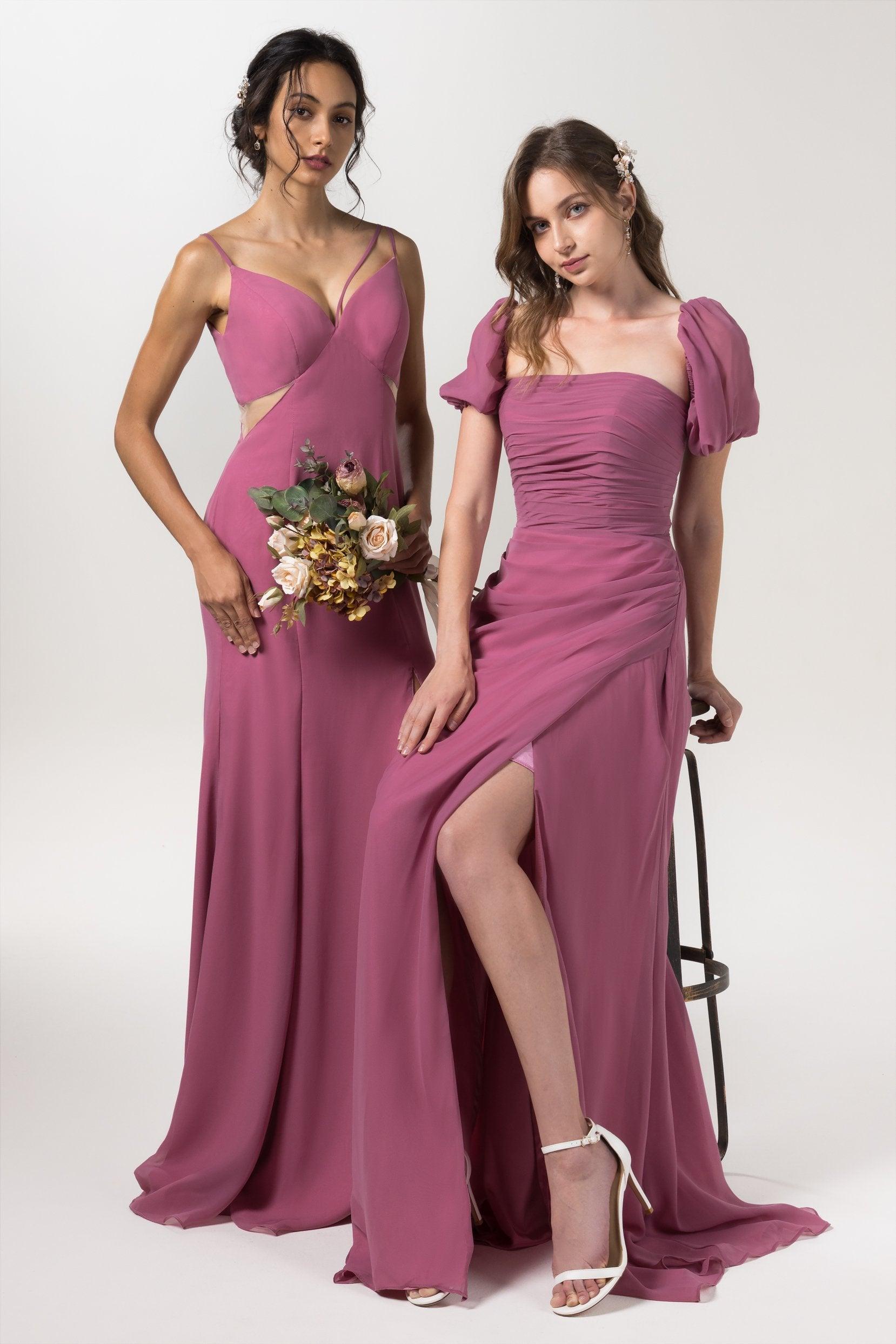 Sheath-Column Floor Length Chiffon Bridesmaid Dress CB0558 - COCOMELODY