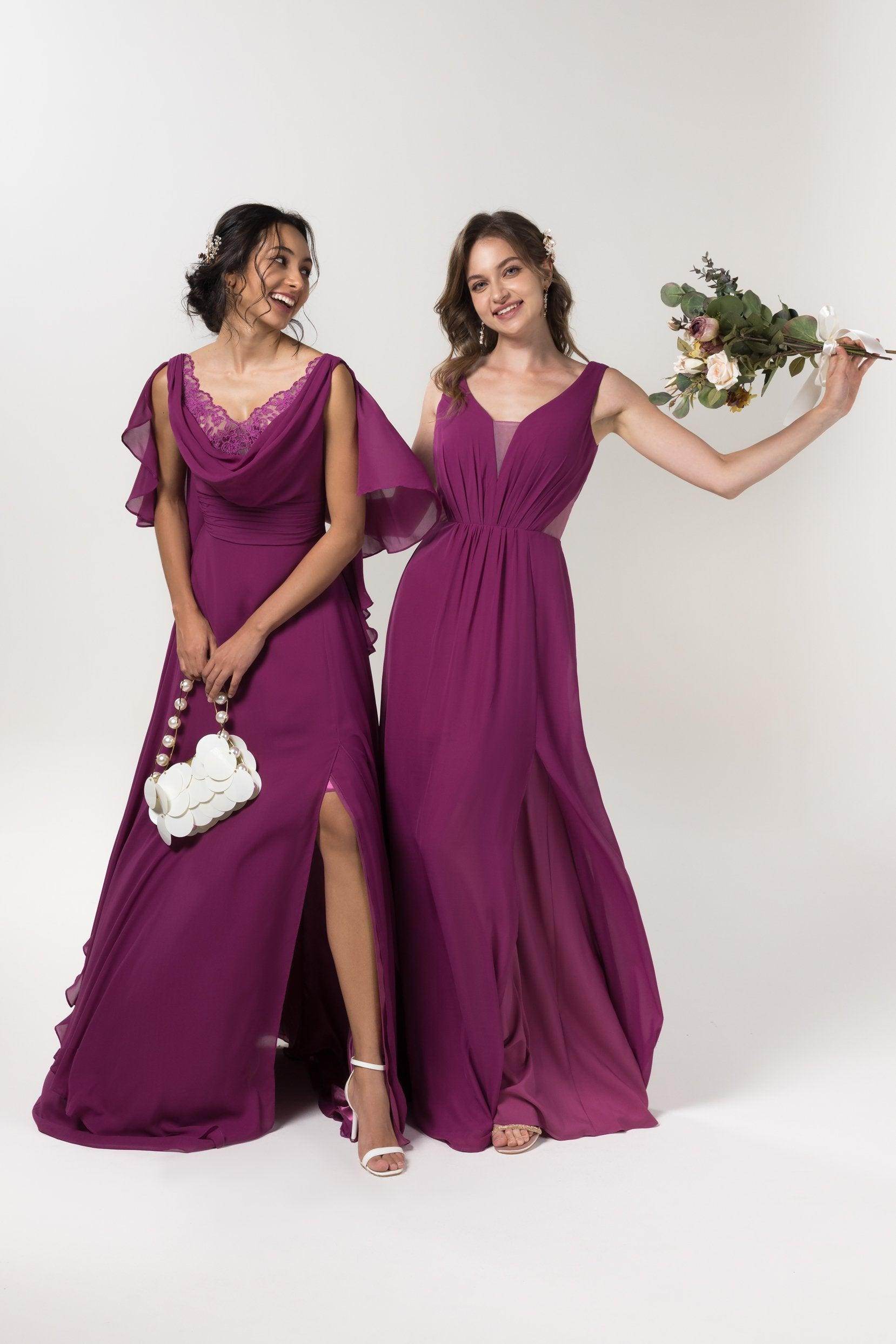 A-Line Floor Length Chiffon Bridesmaid Dress CB0559 - COCOMELODY