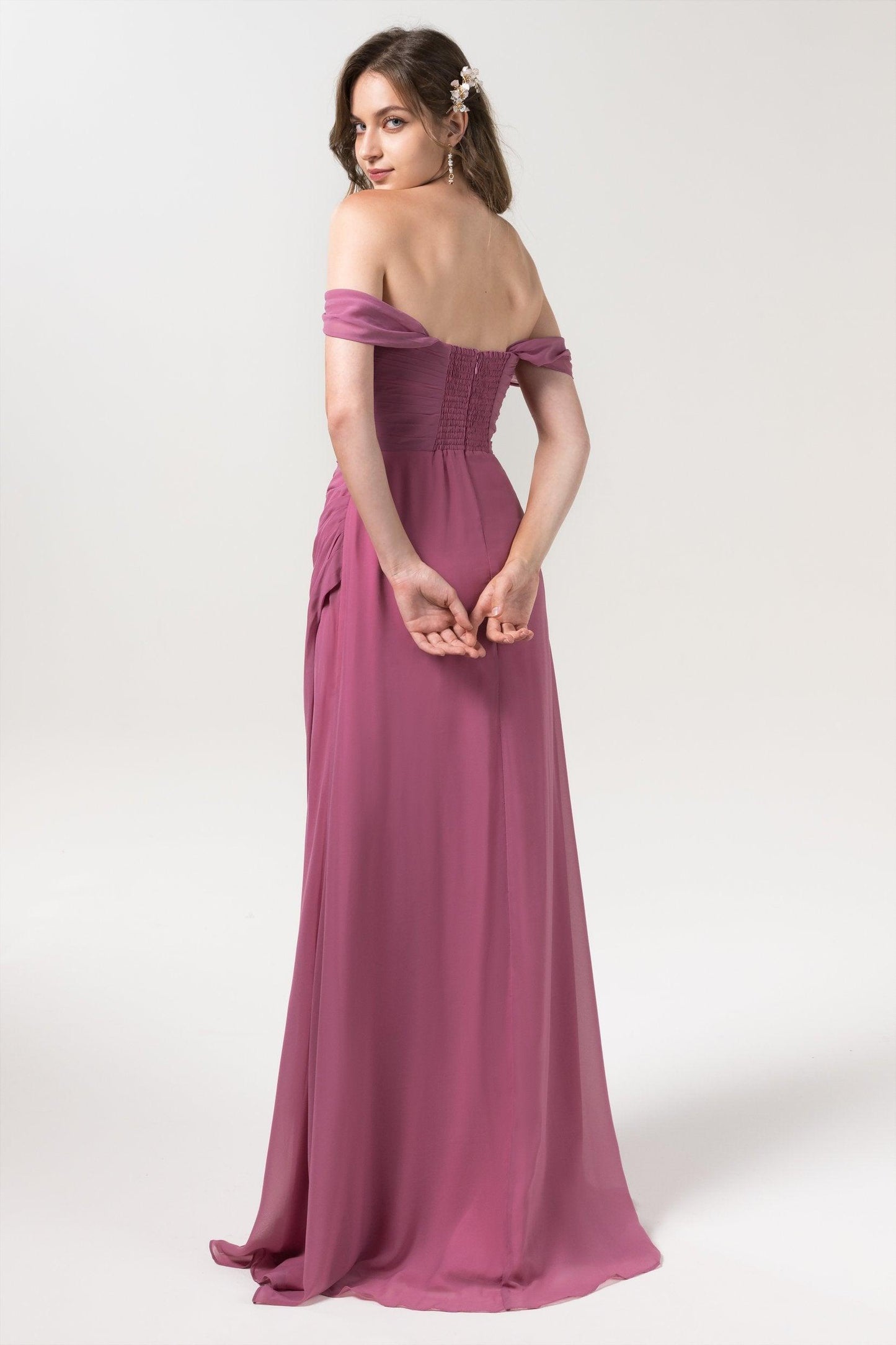 Sheath-Column Floor Length Chiffon Bridesmaid Dress CB0561CR - COCOMELODY