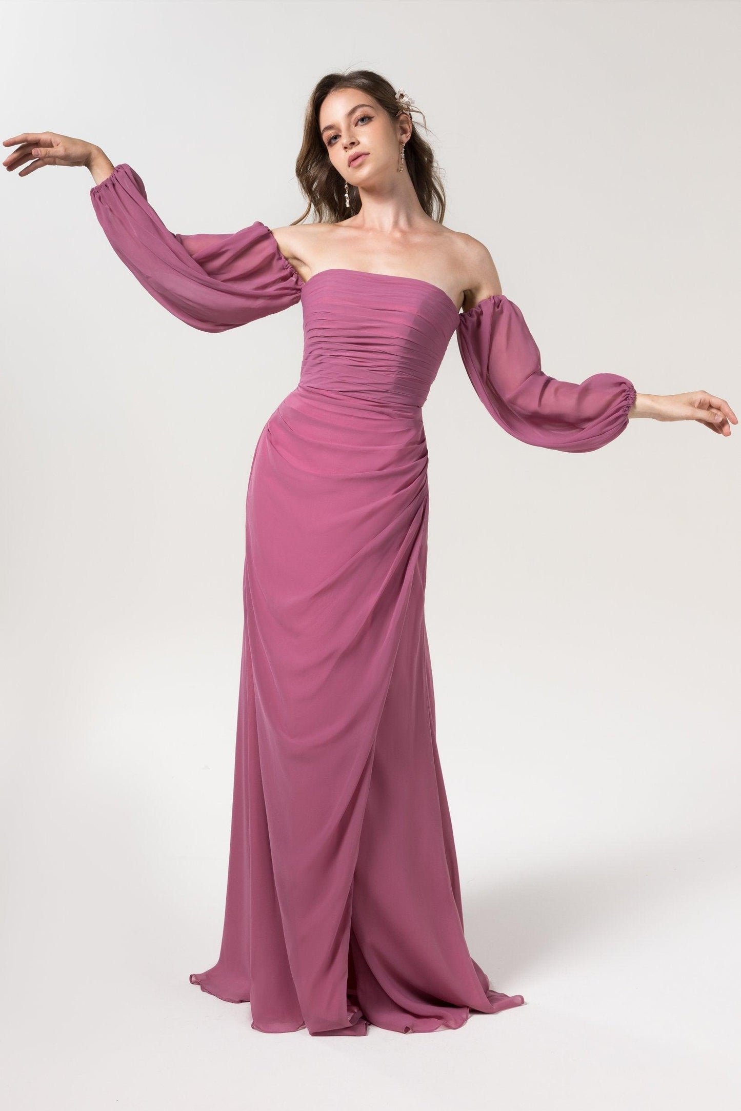 Sheath-Column Floor Length Chiffon Bridesmaid Dress CB0561CR - COCOMELODY