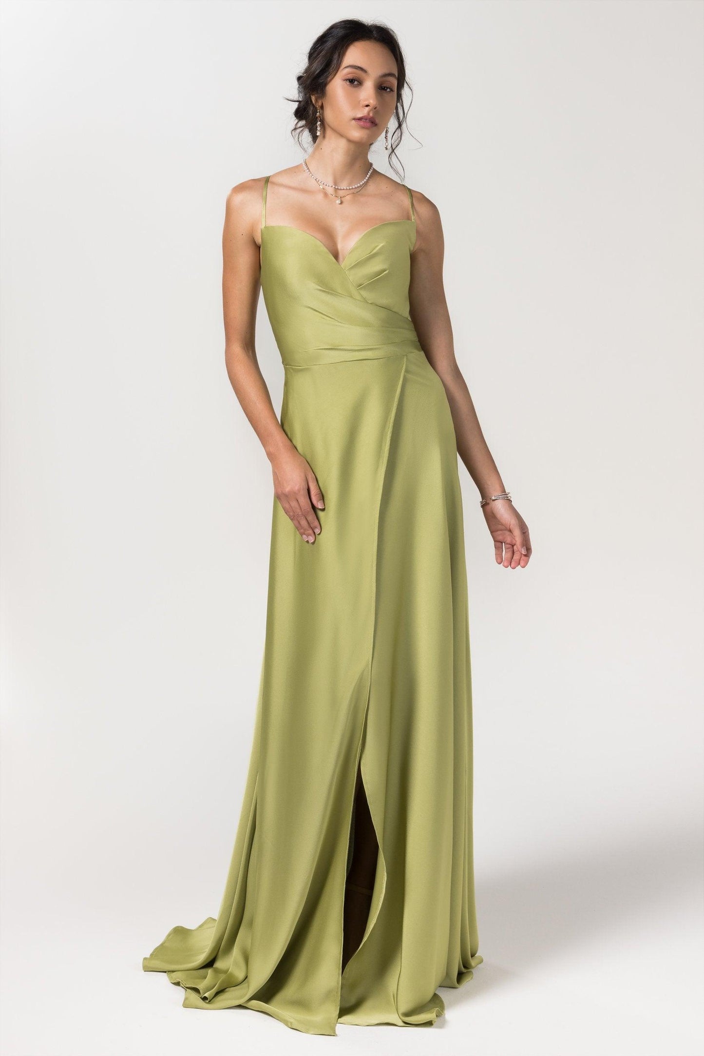 A-Line Floor Length Luxe Satin Bridesmaid Dress Formal Dresses CB0579