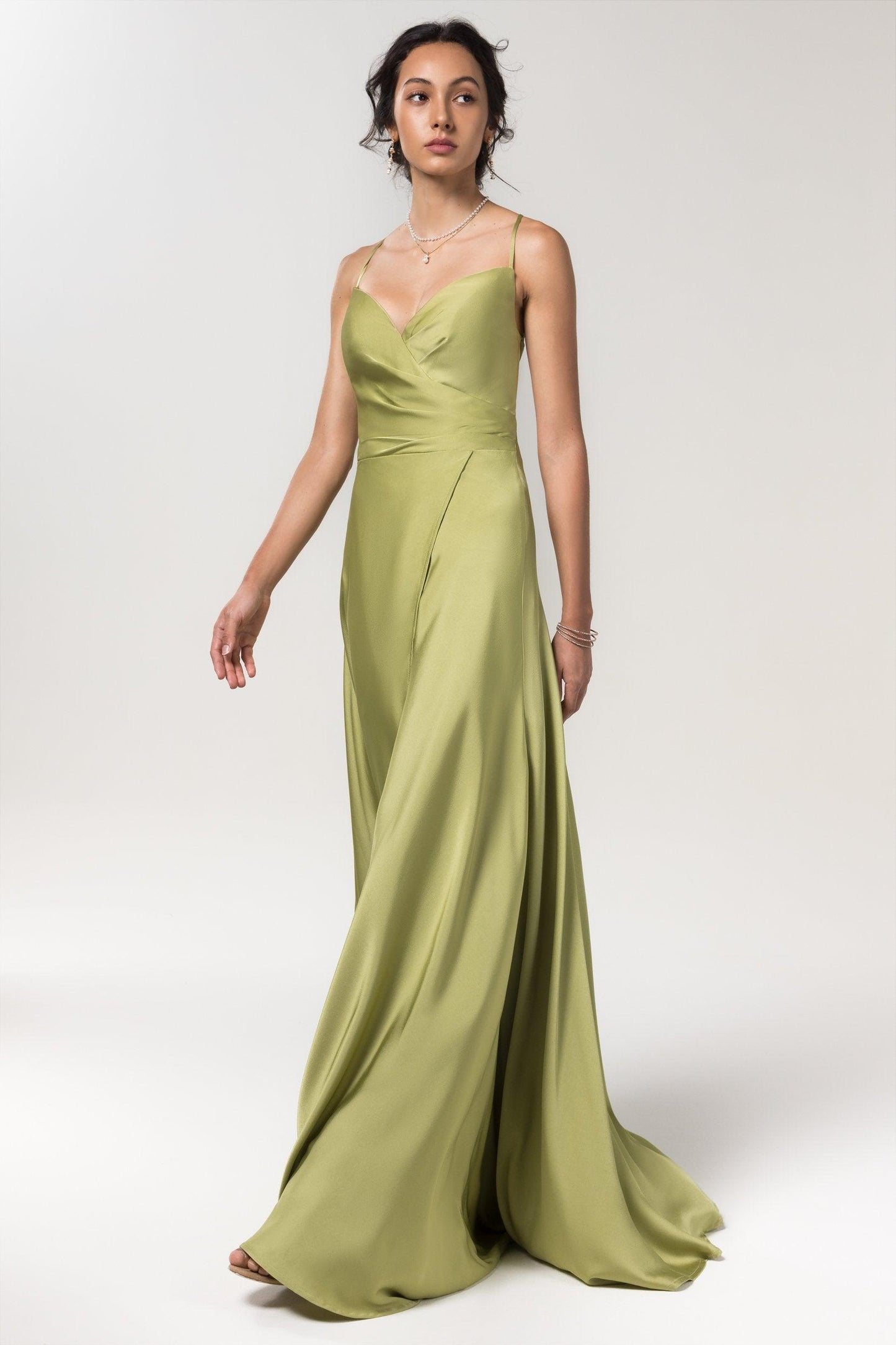 A-Line Floor Length Luxe Satin Bridesmaid Dress Formal Dresses CB0579