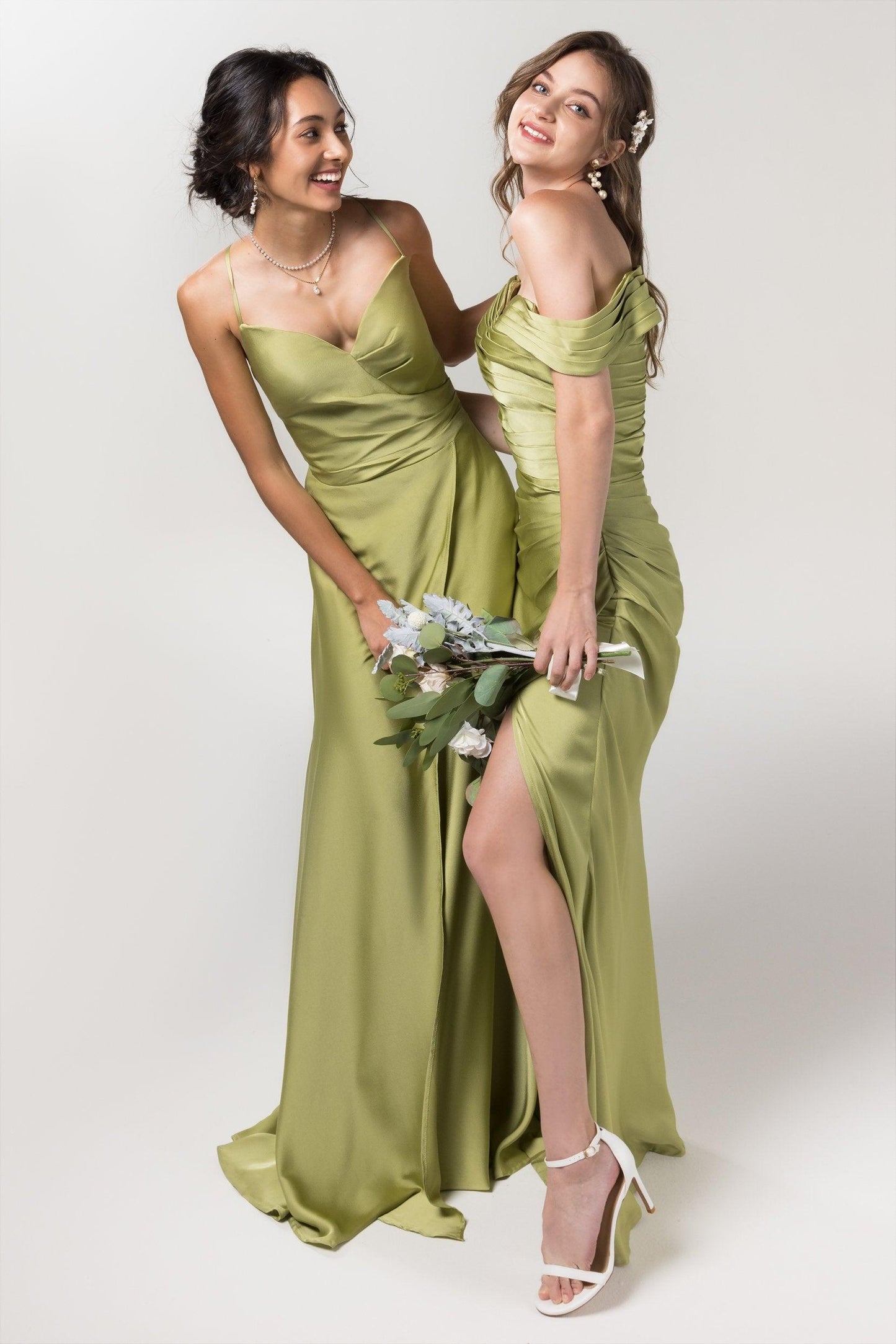 A-Line Floor Length Luxe Satin Bridesmaid Dress Formal Dresses CB0579