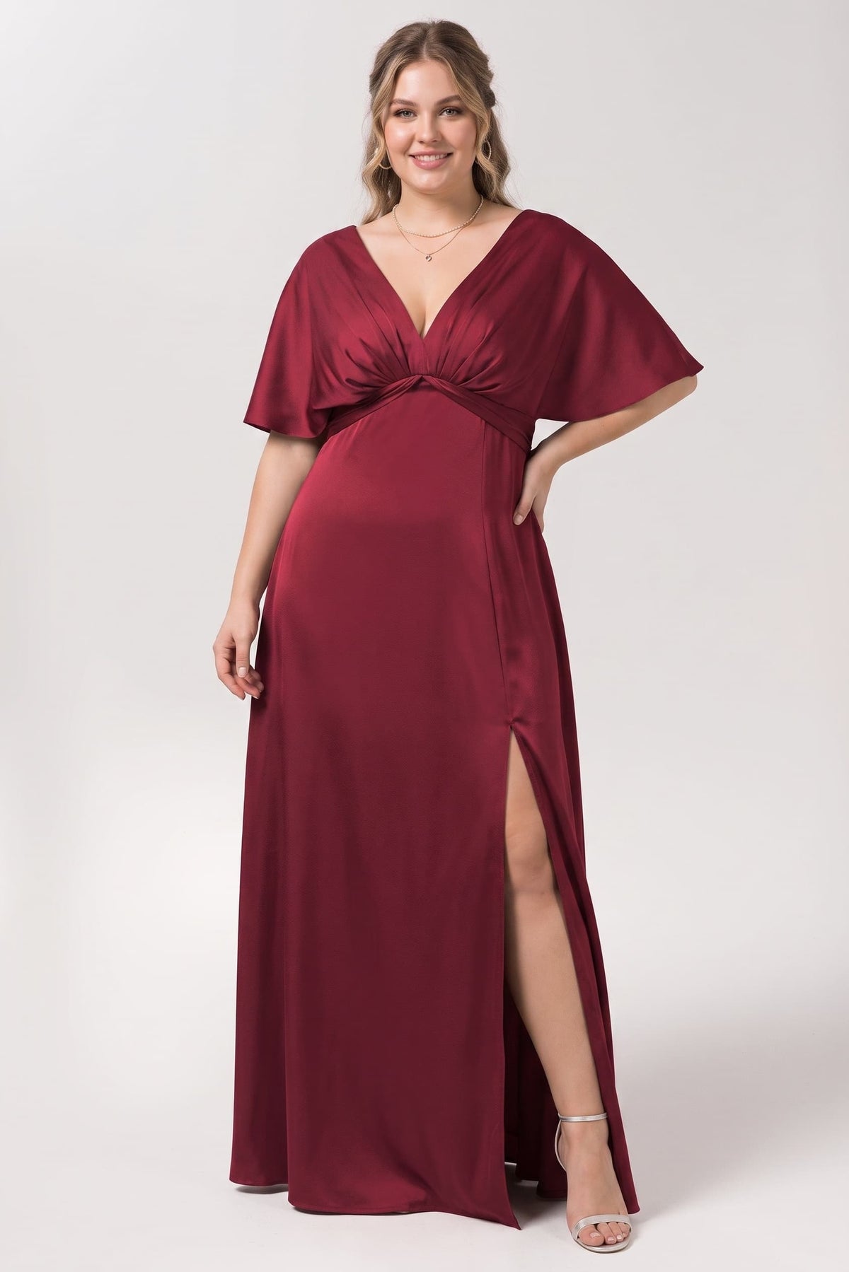 Sheath Floor Length Luxe Satin Bridesmaid Dress Formal Dresses CB0584 - Burgundy - COCOMELODY