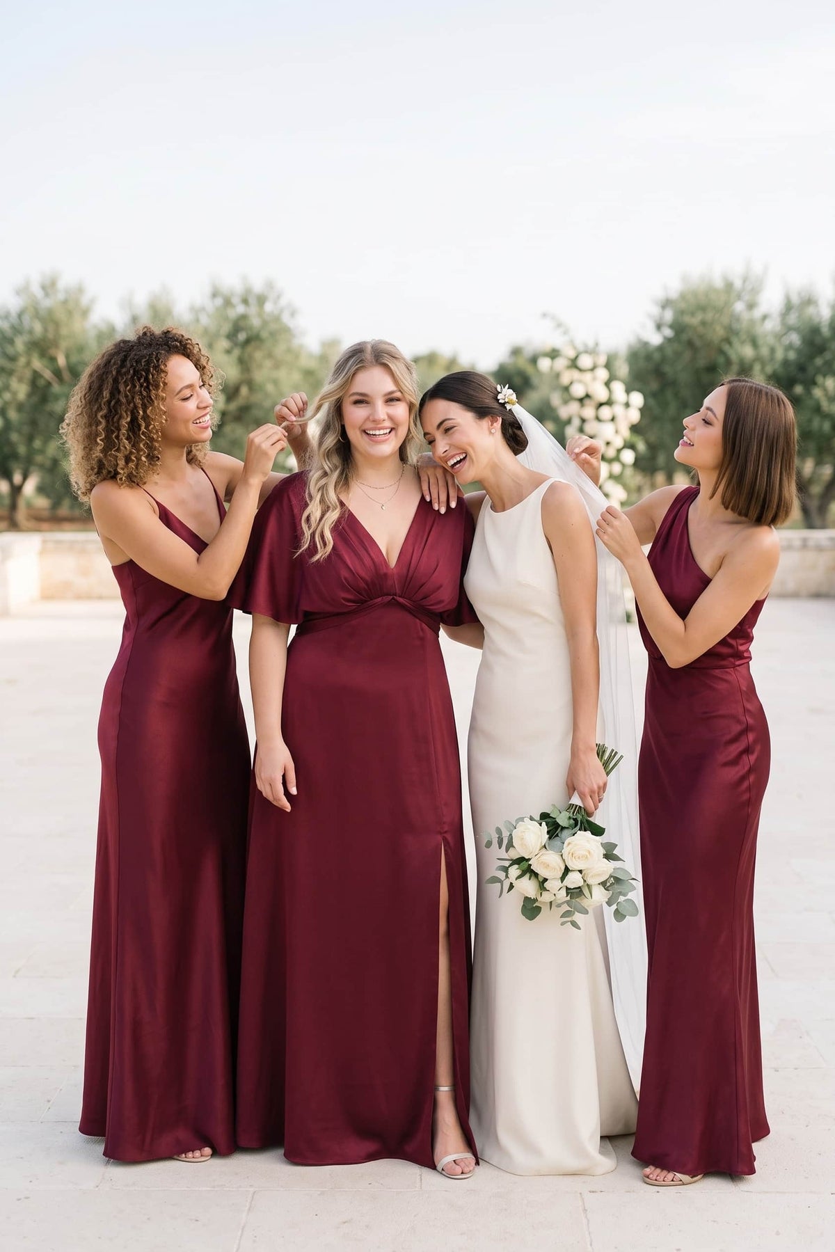 Sheath Floor Length Luxe Satin Bridesmaid Dress Formal Dresses CB0584 - Burgundy - COCOMELODY