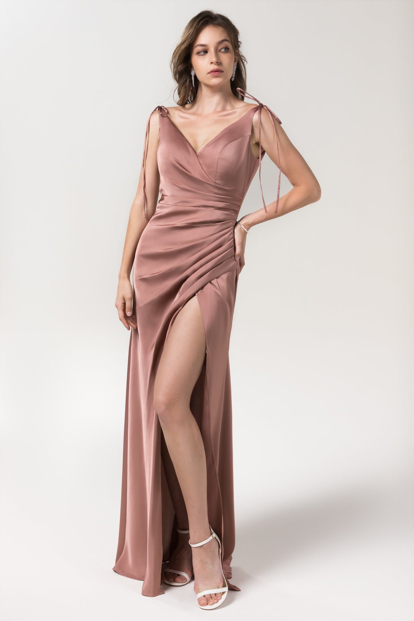 Sheath Floor Length Luxe Satin Bridesmaid Dress CB0585CR