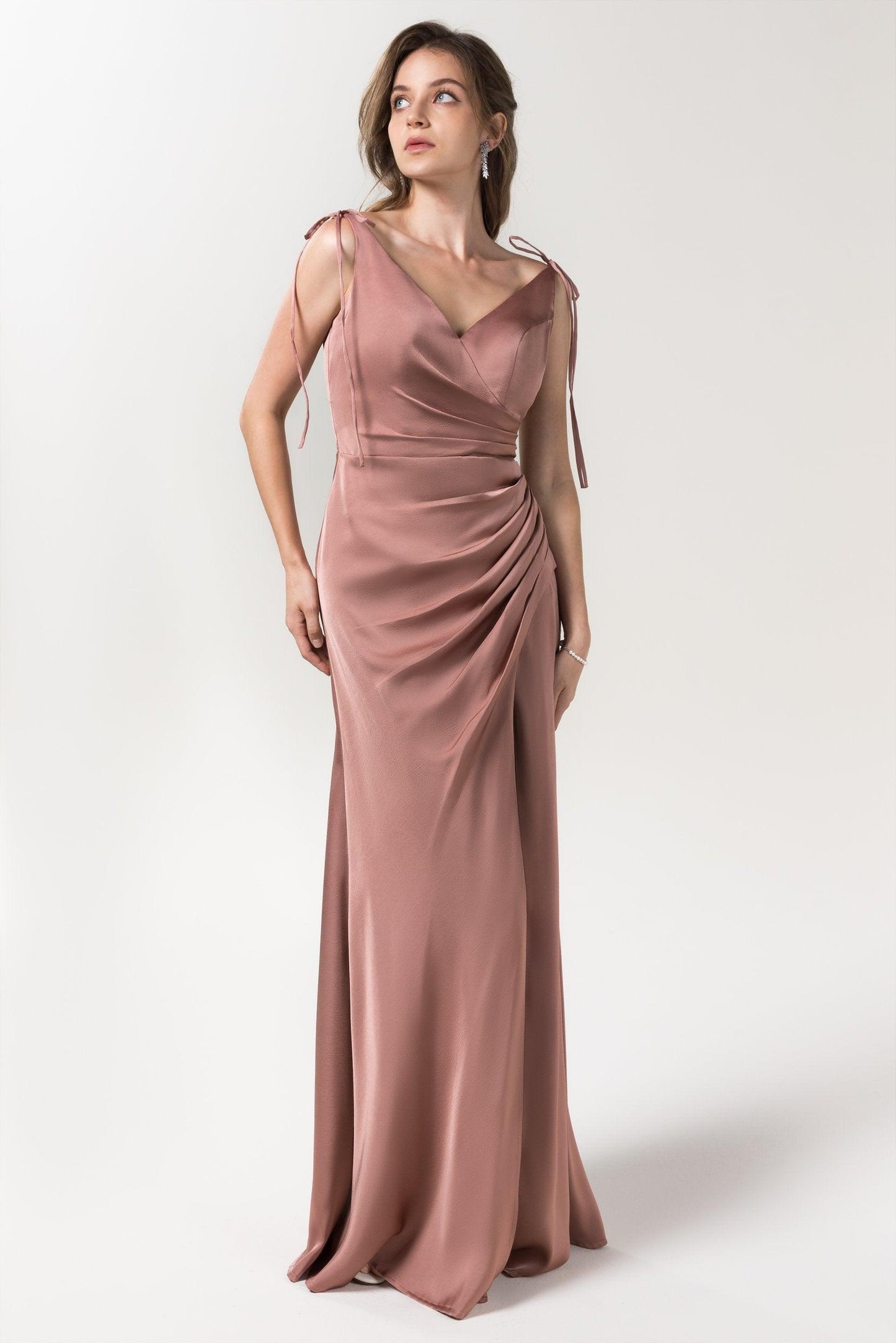 Sheath Floor Length Luxe Satin Bridesmaid Dress Formal Dresses CB0585