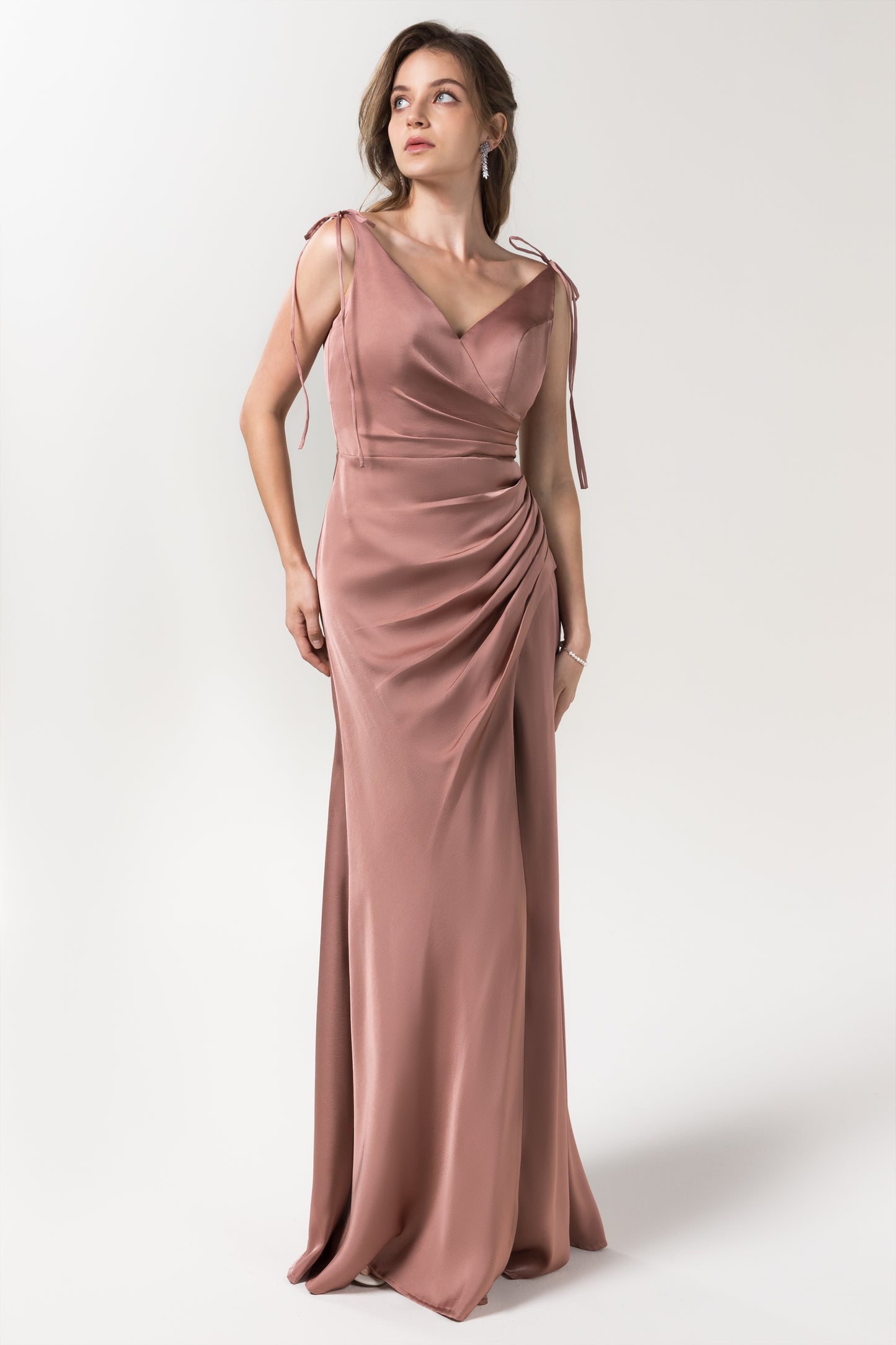Sheath Floor Length Luxe Satin Bridesmaid Dress CB0585CR
