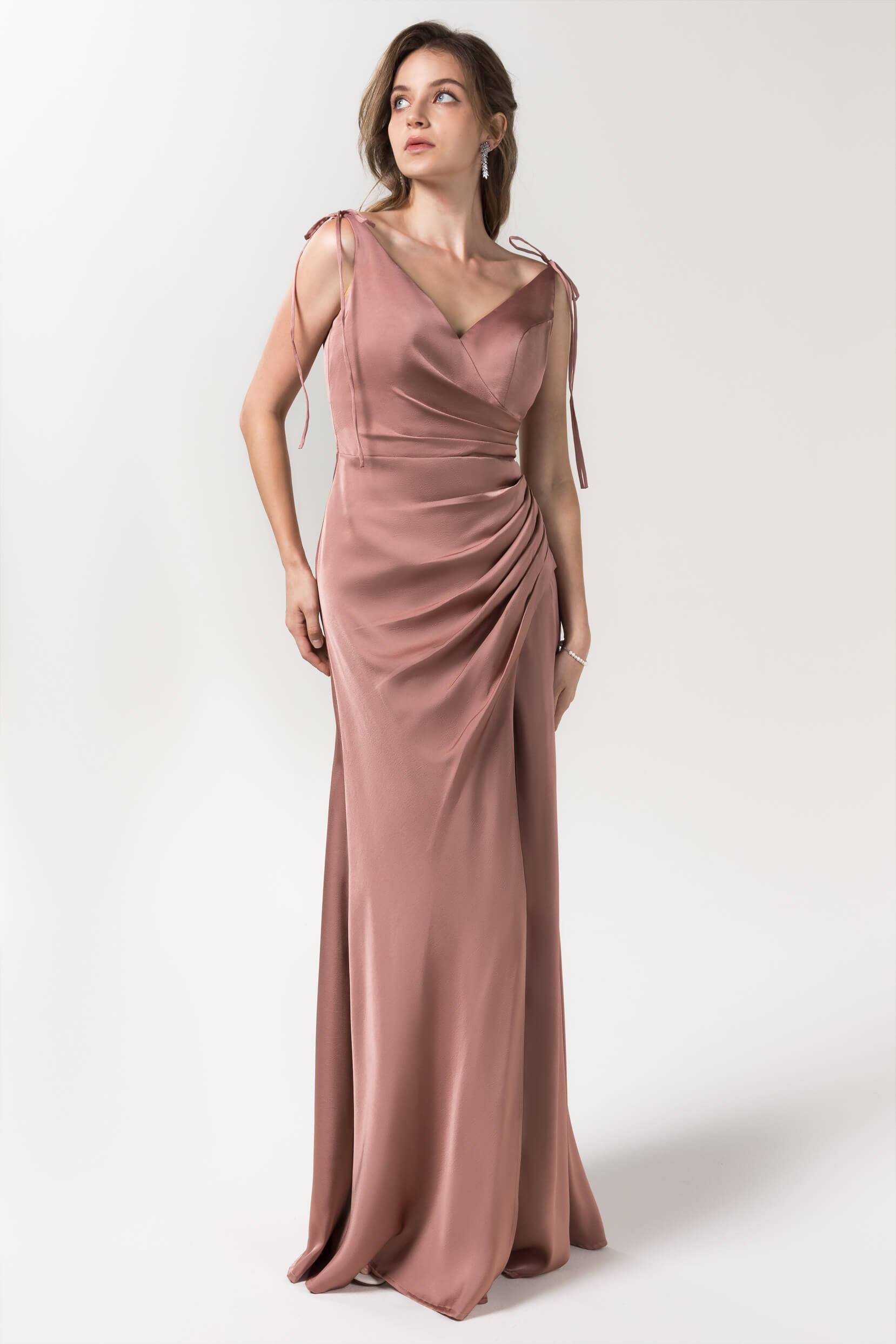 Sheath Floor Length Luxe Satin Bridesmaid Dress CB0585CR - COCOMELODY