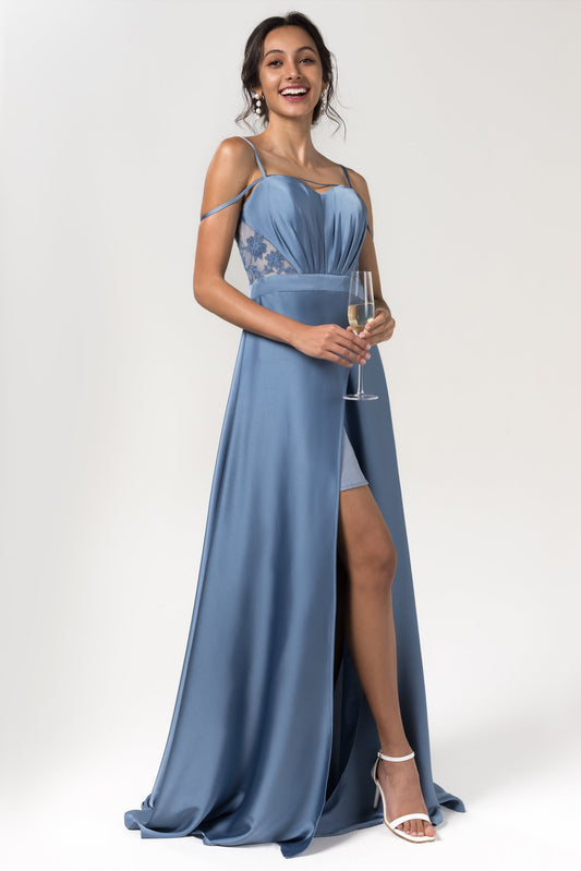 A-Line Floor Length Luxe Satin Bridesmaid Dress Formal Dresses CB0588