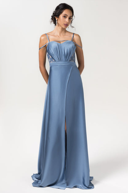 A-Line Floor Length Luxe Satin Bridesmaid Dress Formal Dresses CB0588