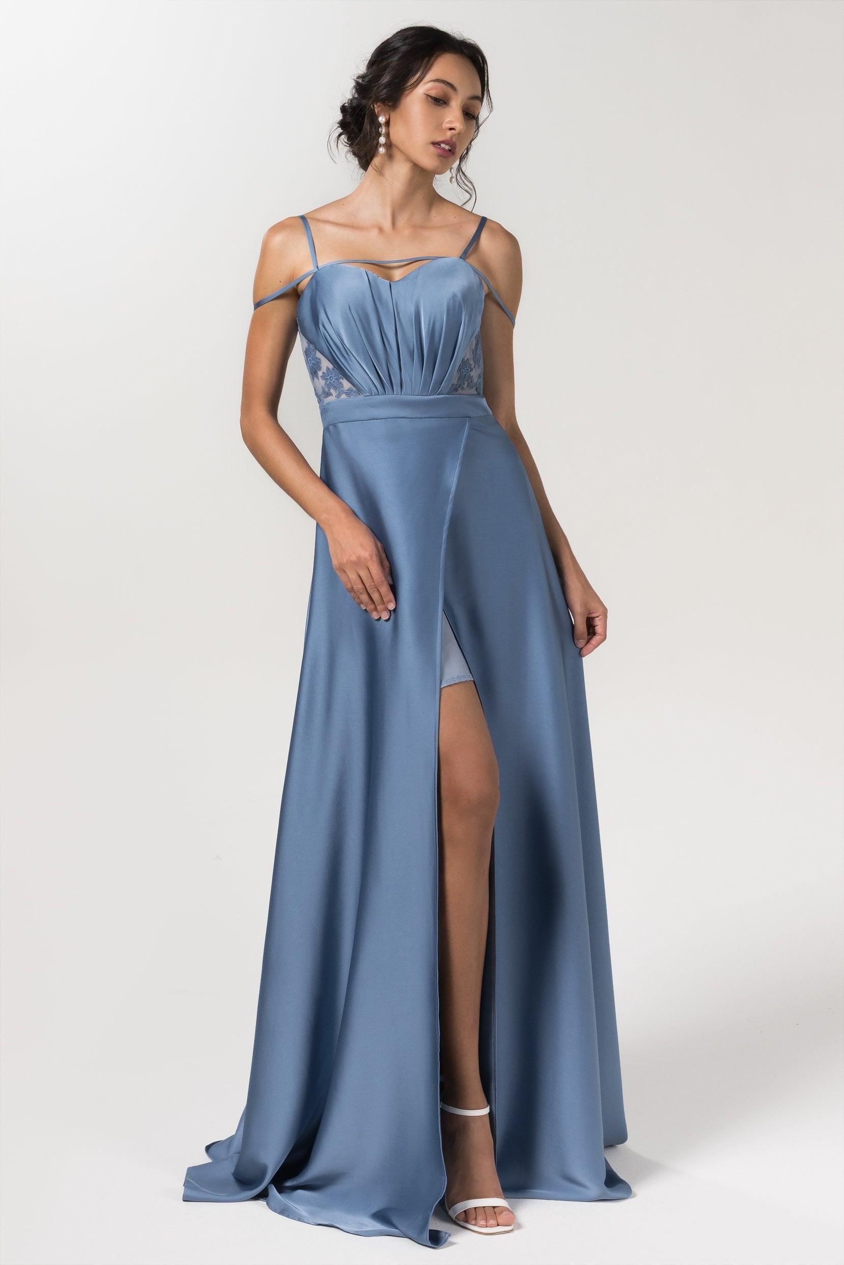 A-Line Floor Length Luxe Satin Bridesmaid Dress Formal Dresses CB0588 - COCOMELODY